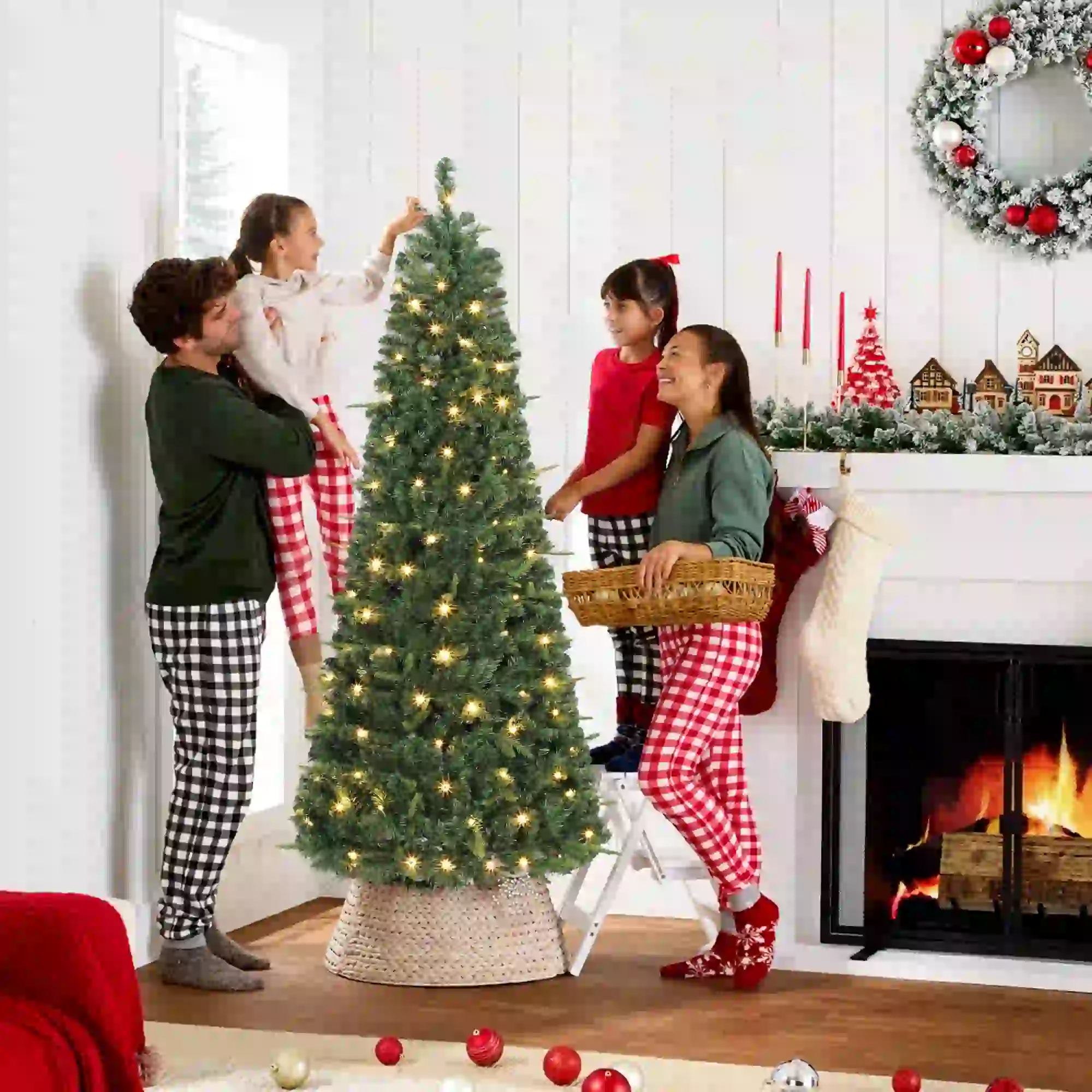 6 ft Prelit Pop Up Christmas Tree, Collapsible Artificial with Metal Stand, Green - Image 2