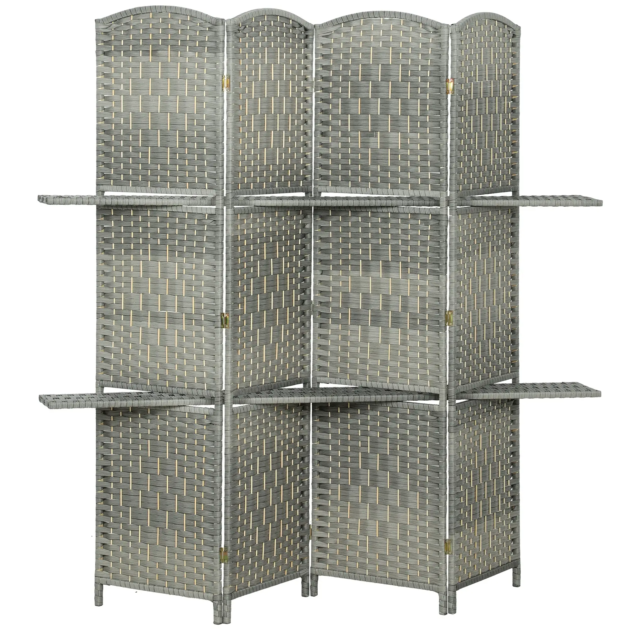 6 FT Privacy Screen, 4 Panel Room Divider With Shelves, Grey