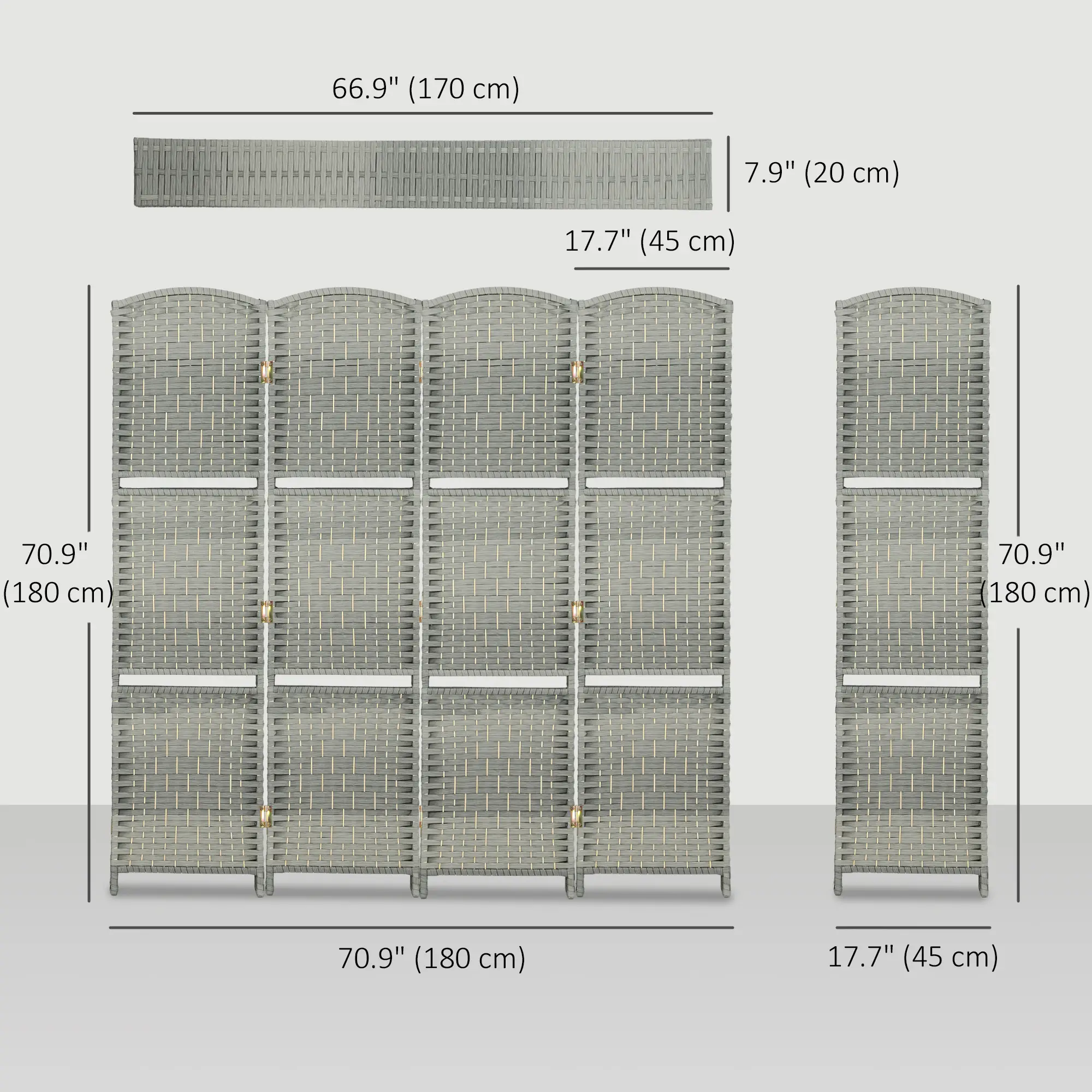 6 FT Privacy Screen, 4 Panel Room Divider With Shelves, Grey - Image 3