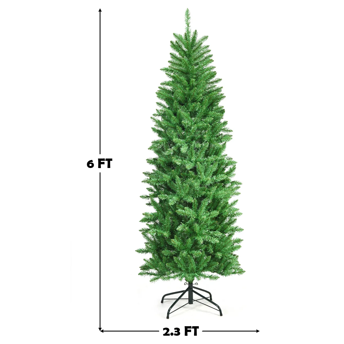 6 ft PVC Hinged Pre-lit Artificial Fir Pencil Christmas Tree, 150 Lights, Green - Image 6