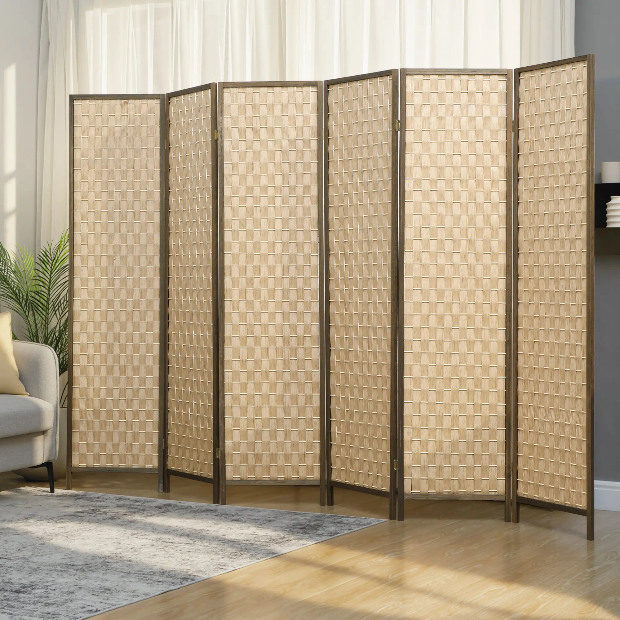 6 FT Room Divider, 6 Panel Folding Privacy Screen, Brown - Image 10