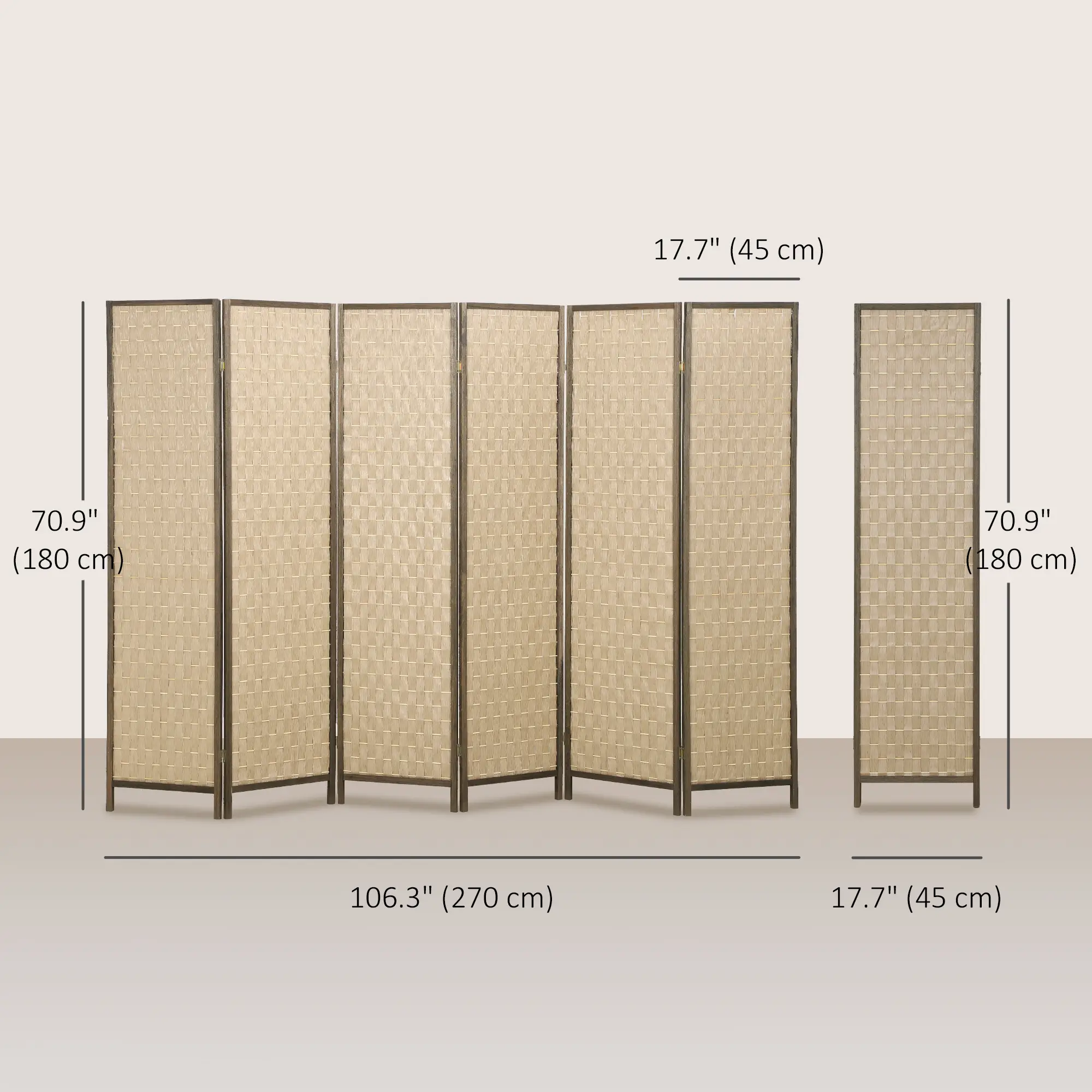 6 FT Room Divider, 6 Panel Folding Privacy Screen, Brown - Image 3