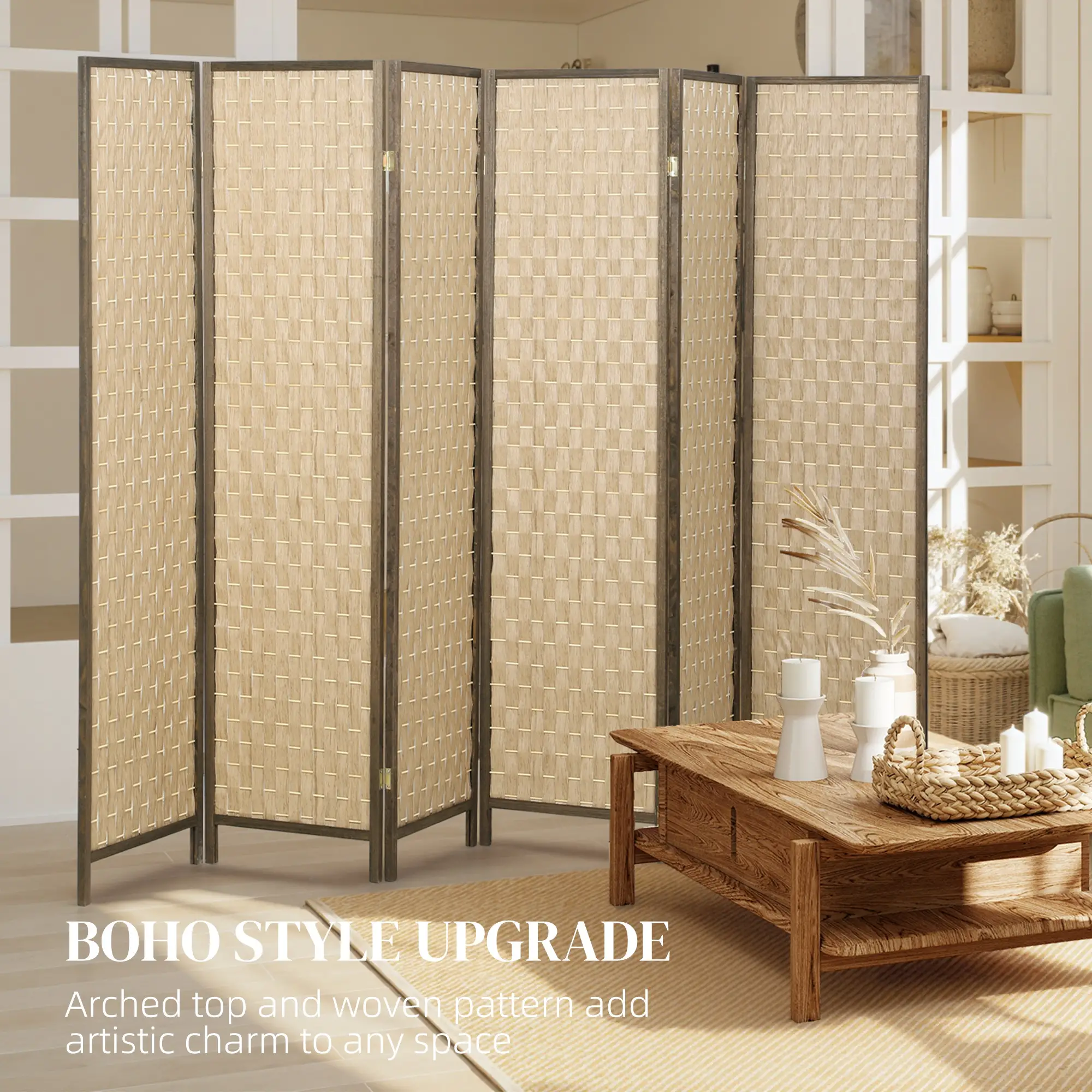 6 FT Room Divider, 6 Panel Folding Privacy Screen, Brown - Image 5