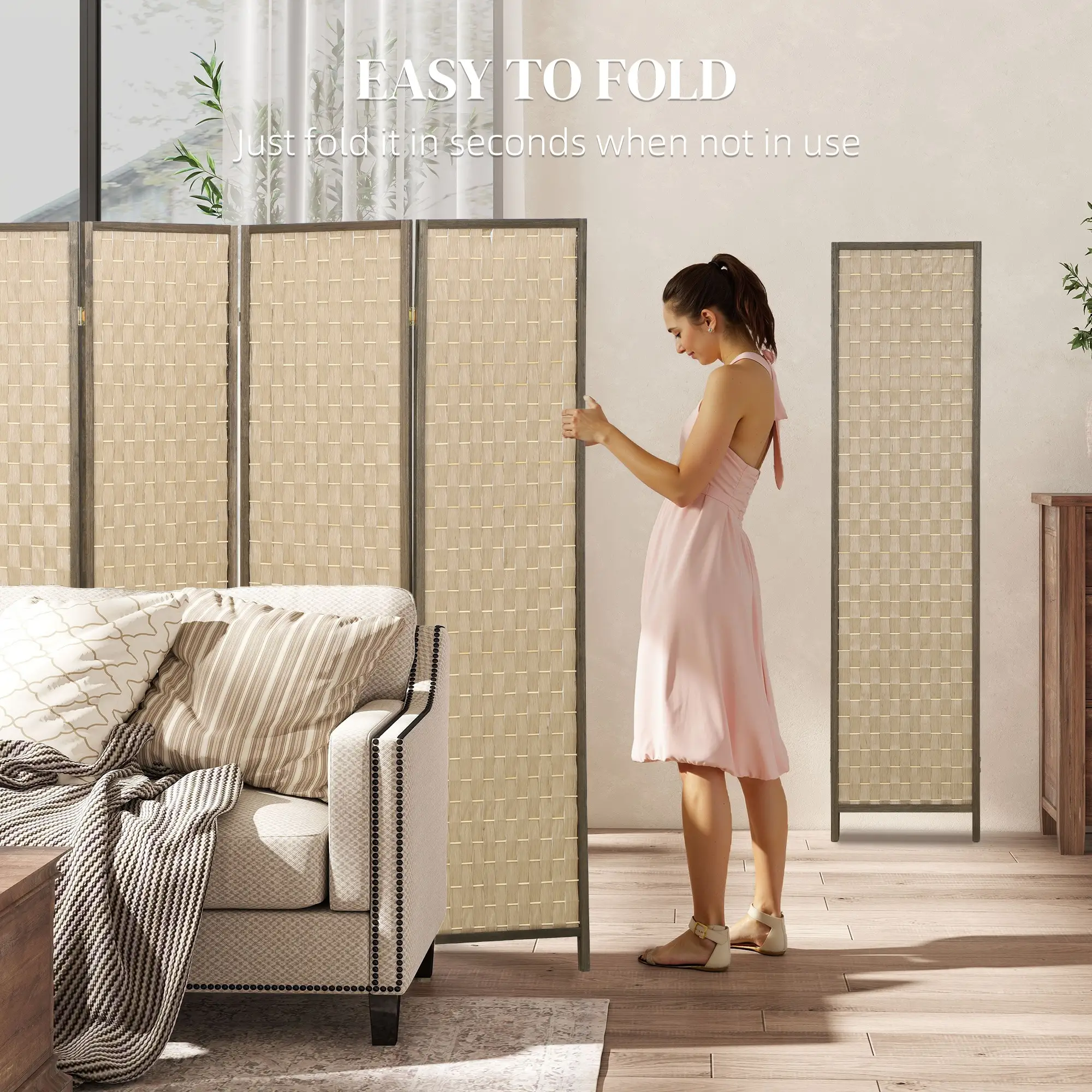 6 FT Room Divider, 6 Panel Folding Privacy Screen, Brown - Image 6
