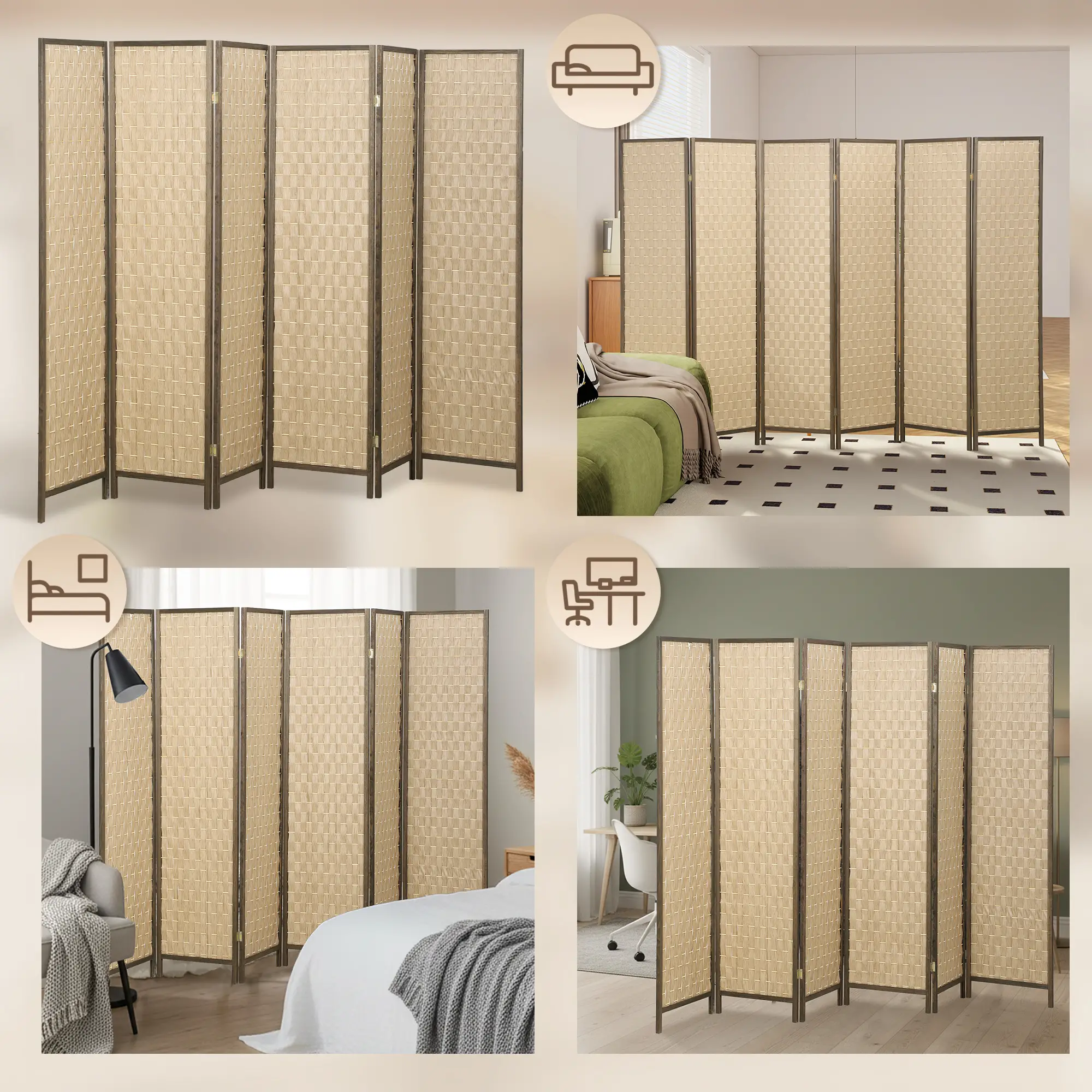 6 FT Room Divider, 6 Panel Folding Privacy Screen, Brown - Image 7