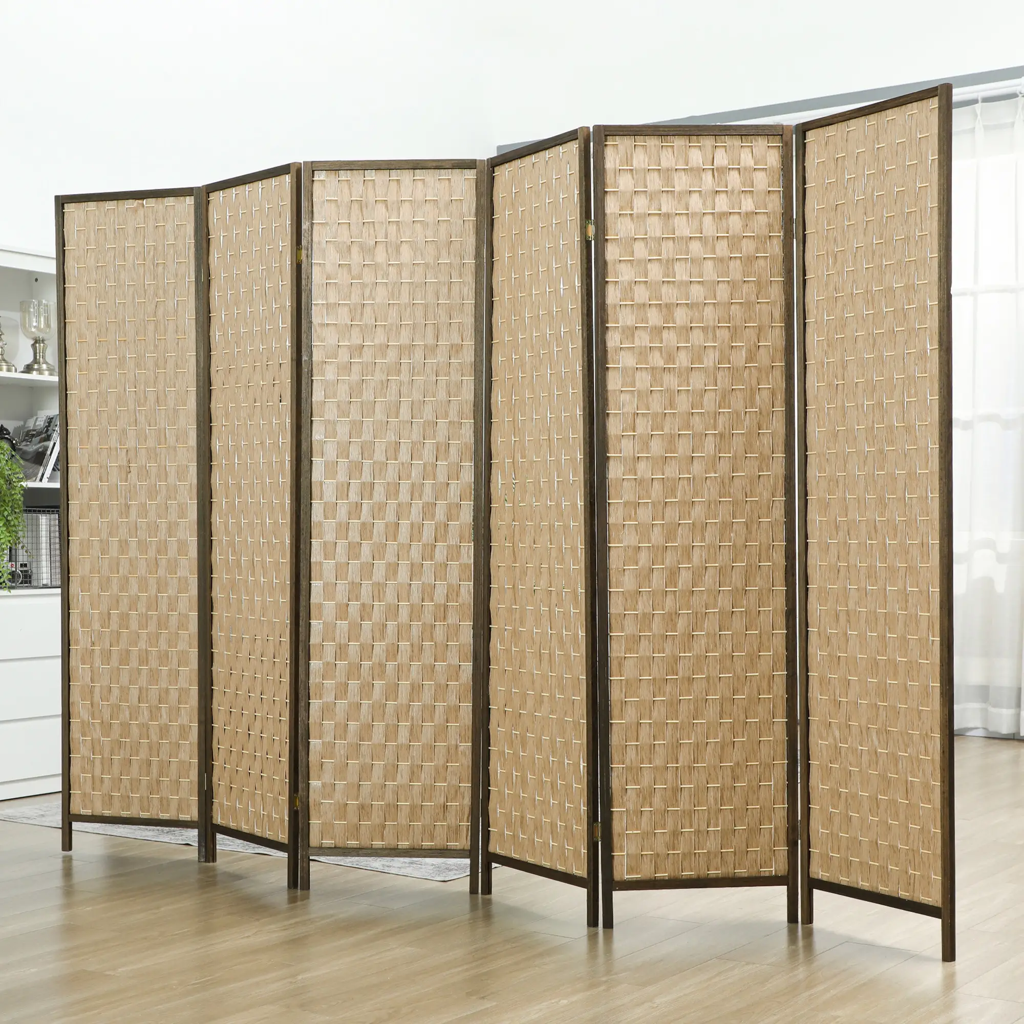 6 FT Room Divider, 6 Panel Folding Privacy Screen, Brown - Image 8