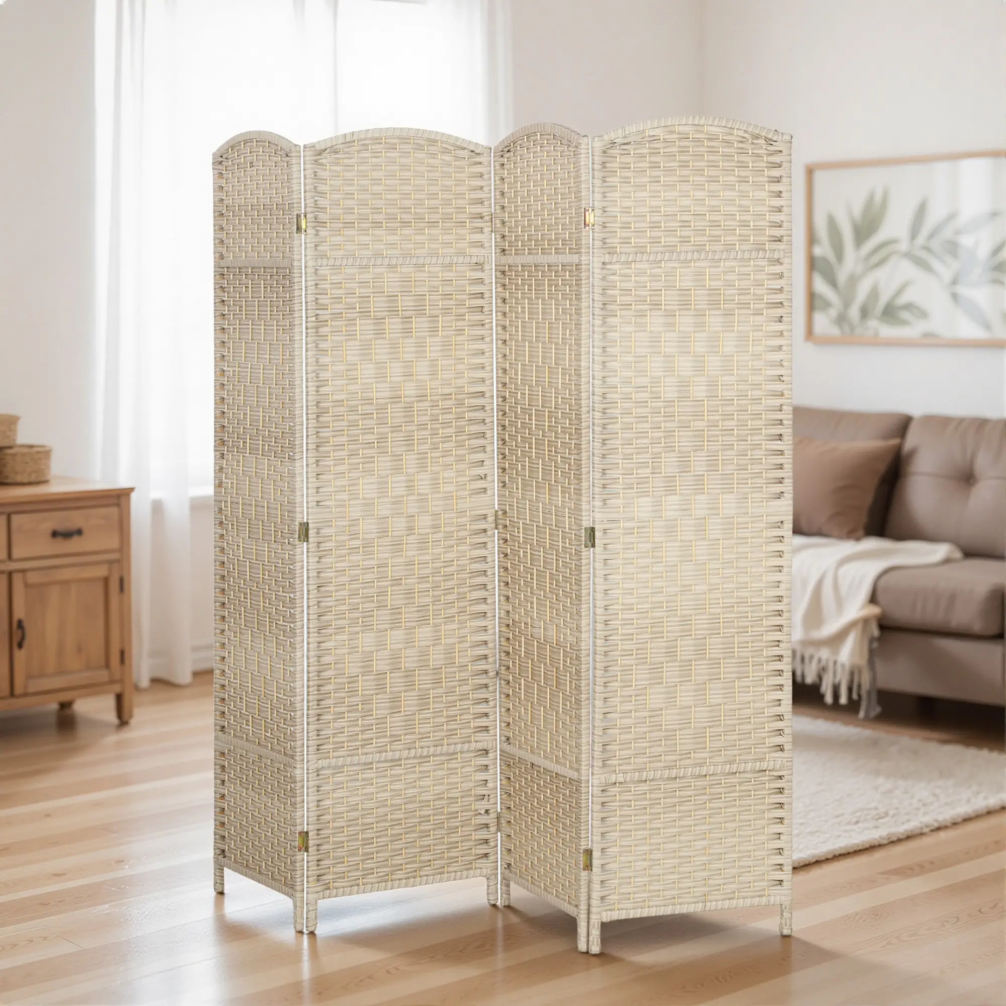 6 Ft Tall Folding Room Divider, 4 Panel Privacy Screen, Light Oak - Image 10