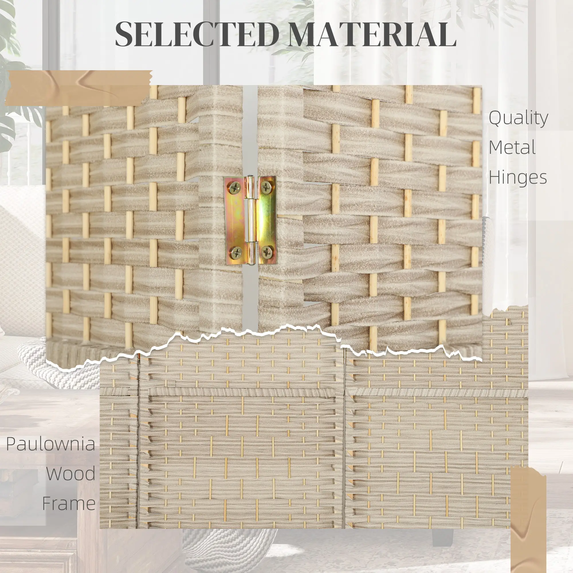 6 Ft Tall Folding Room Divider, 4 Panel Privacy Screen, Light Oak - Image 6