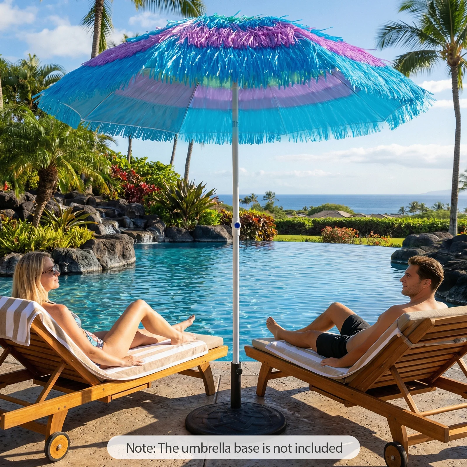 6 FT Tiki Thatched Patio Beach Umbrella, Push Button Tilt, Multicolor - Image 2