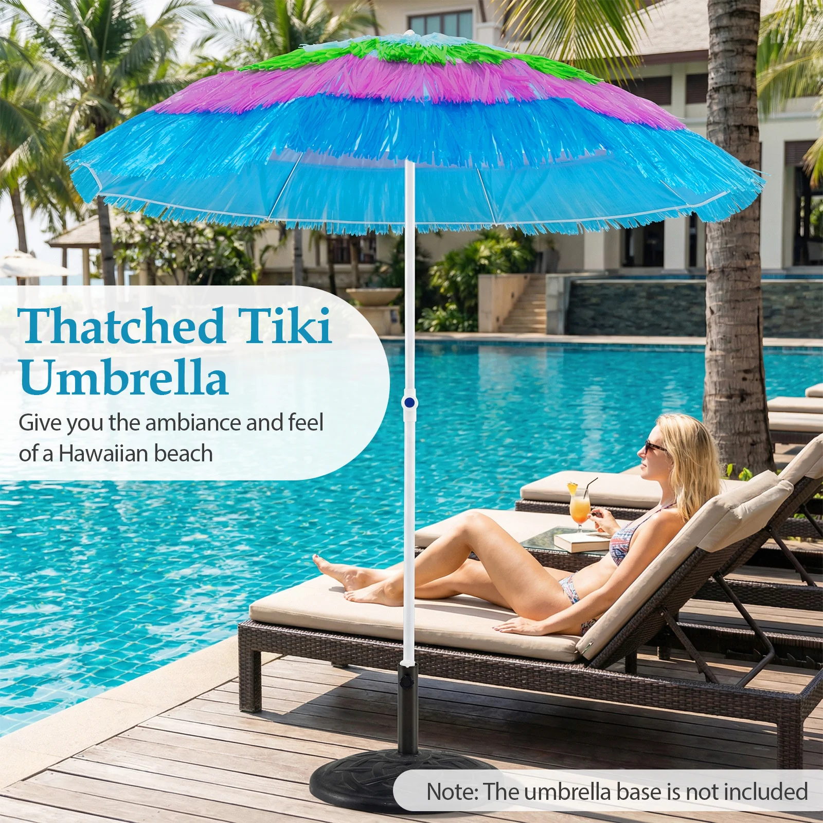 6 FT Tiki Thatched Patio Beach Umbrella, Push Button Tilt, Multicolor - Image 7