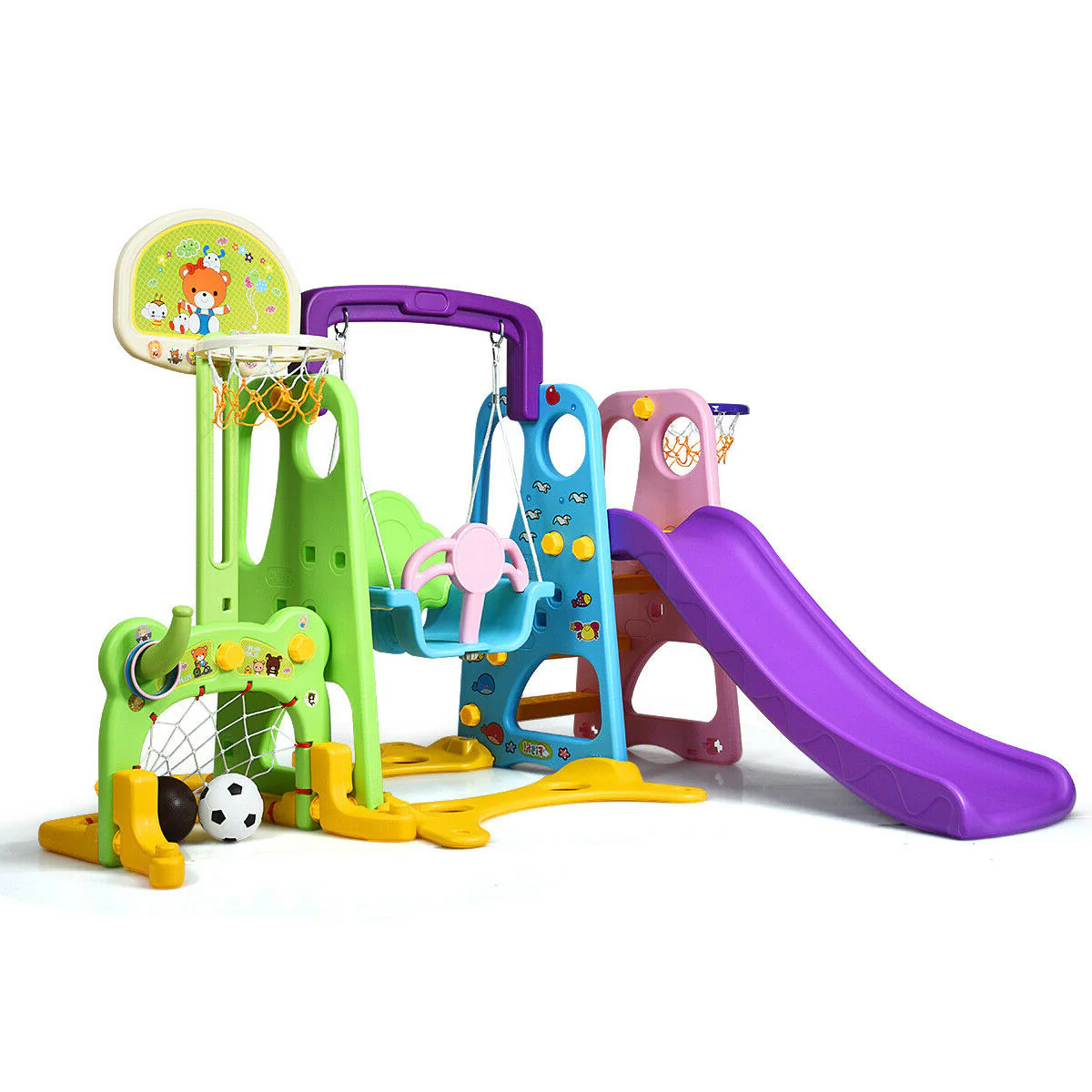 6-In-1 Climber Swing Basketball Hoop Football Gate, Multicolor