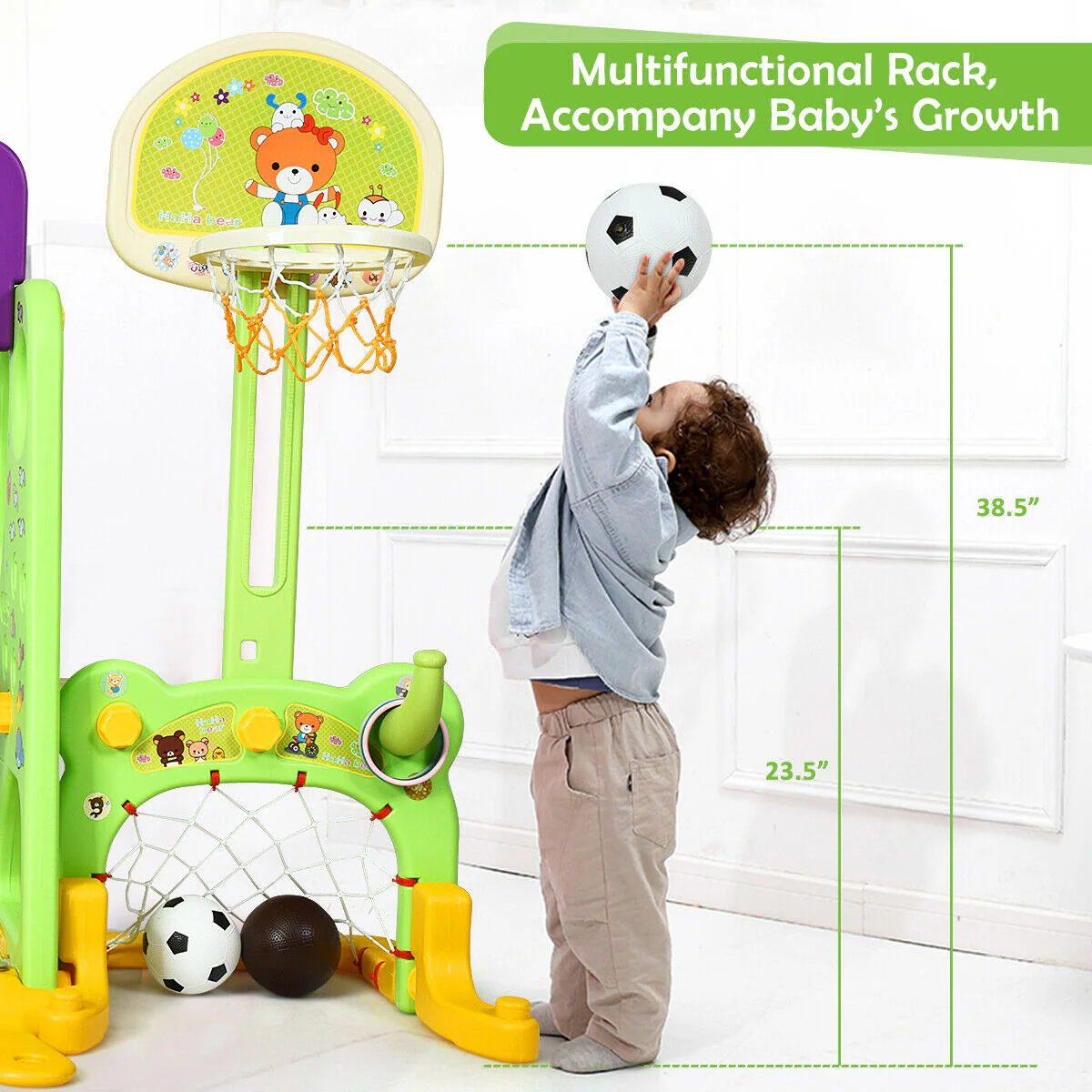 6-In-1 Climber Swing Basketball Hoop Football Gate, Multicolor - Image 10