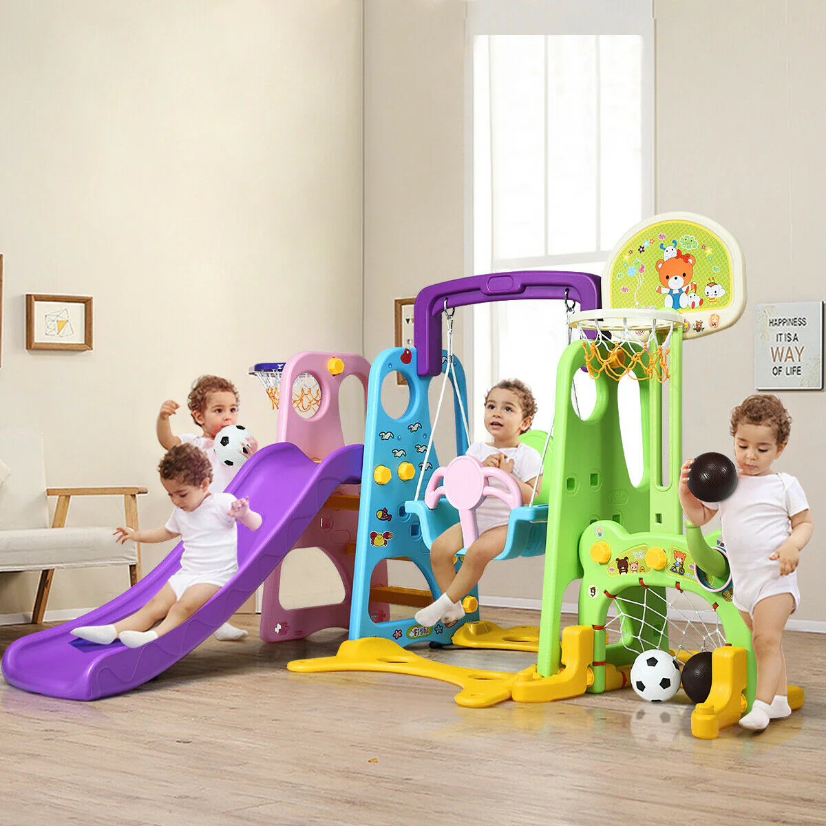 6-In-1 Climber Swing Basketball Hoop Football Gate, Multicolor - Image 2