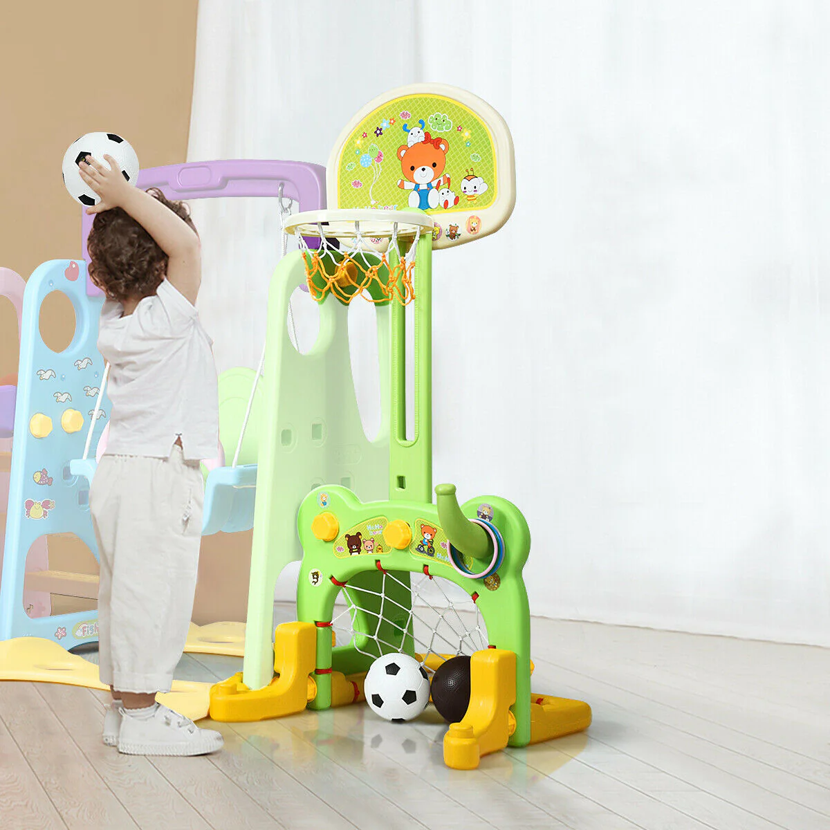6-In-1 Climber Swing Basketball Hoop Football Gate, Multicolor - Image 3