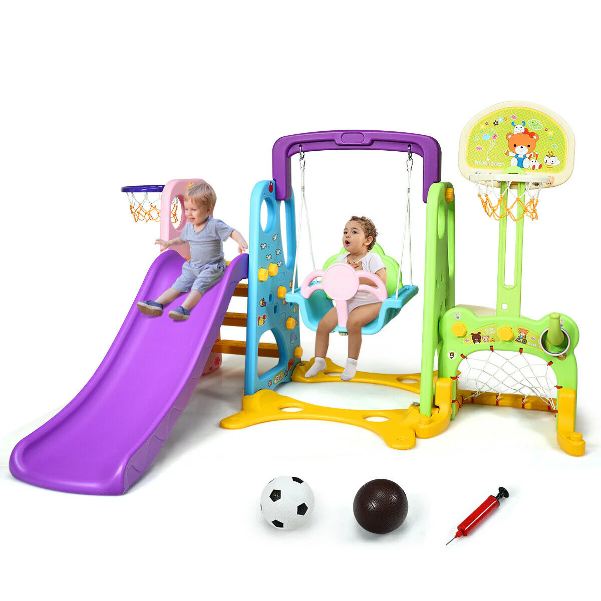 6-In-1 Climber Swing Basketball Hoop Football Gate, Multicolor - Image 5