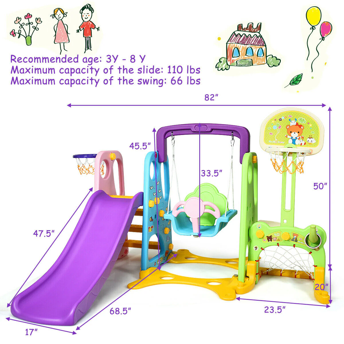 6-In-1 Climber Swing Basketball Hoop Football Gate, Multicolor - Image 6