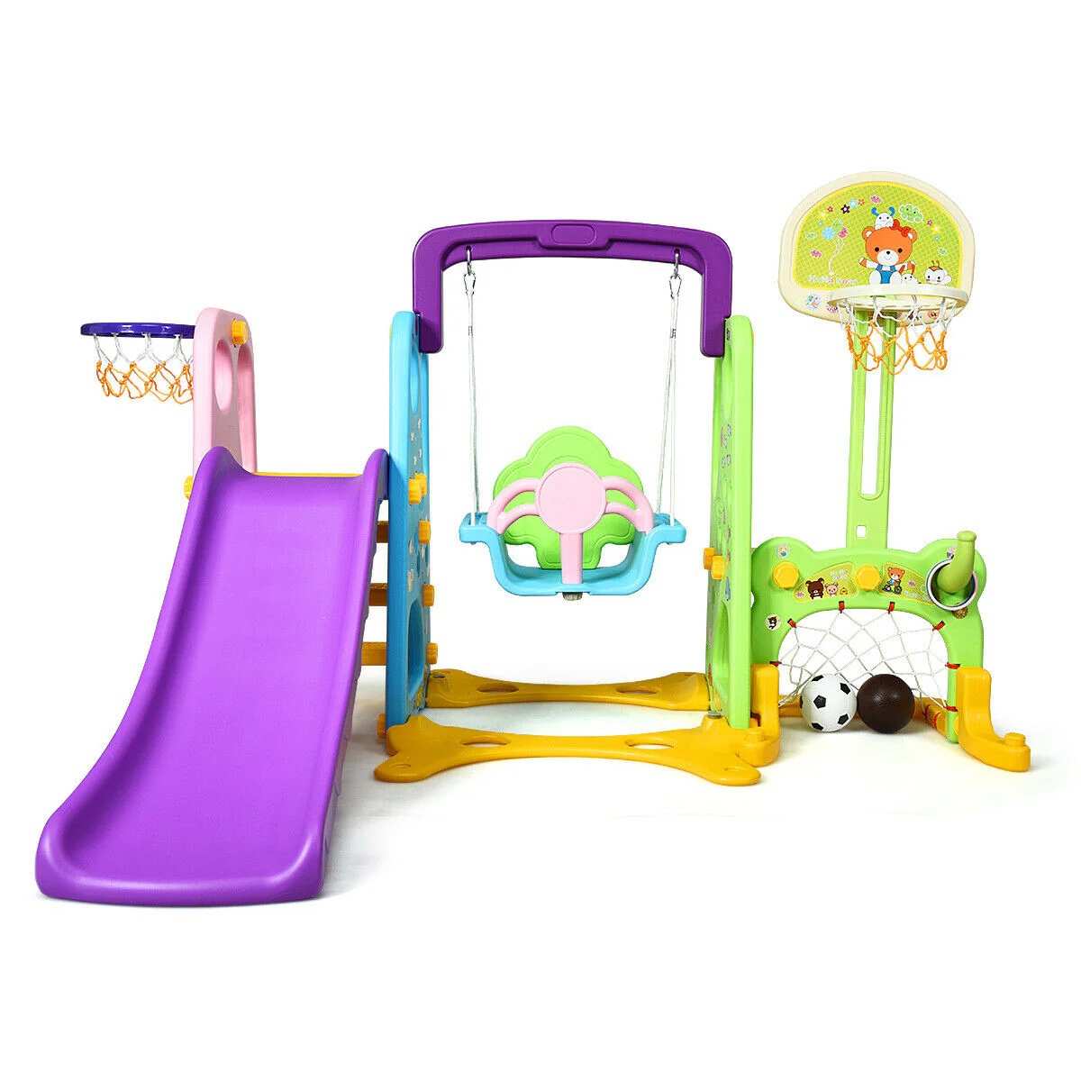 6-In-1 Climber Swing Basketball Hoop Football Gate, Multicolor - Image 7