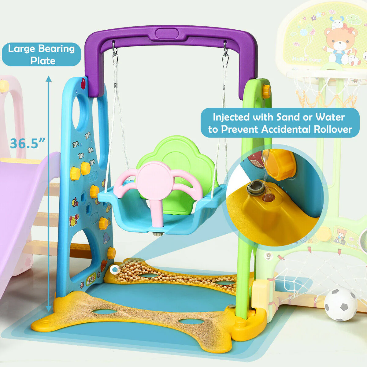 6-In-1 Climber Swing Basketball Hoop Football Gate, Multicolor - Image 9