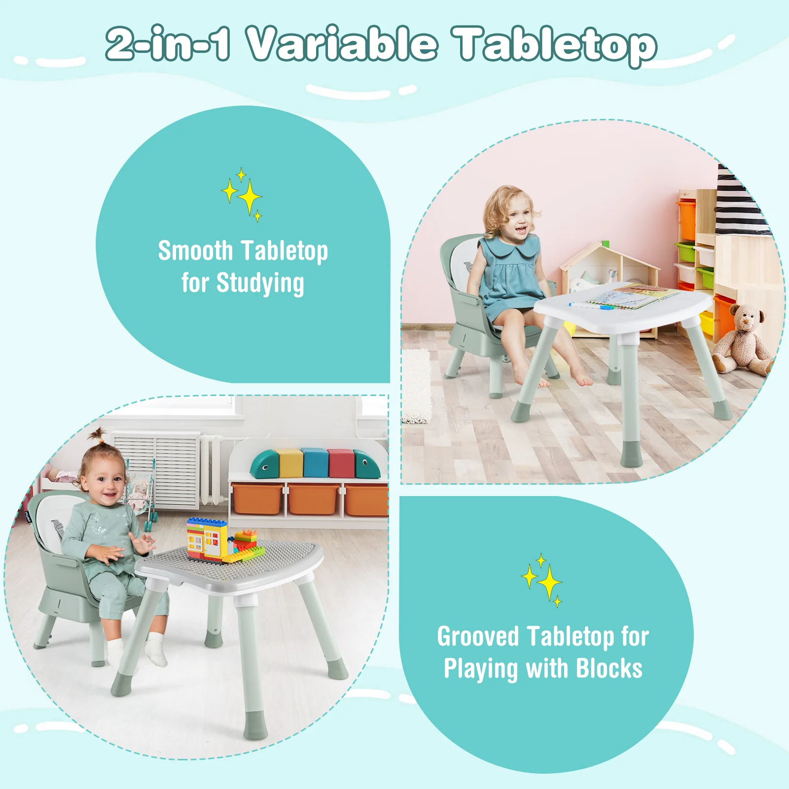 6-In-1 Convertible High Chair, Adjustable Removable Tray, Green - Image 9