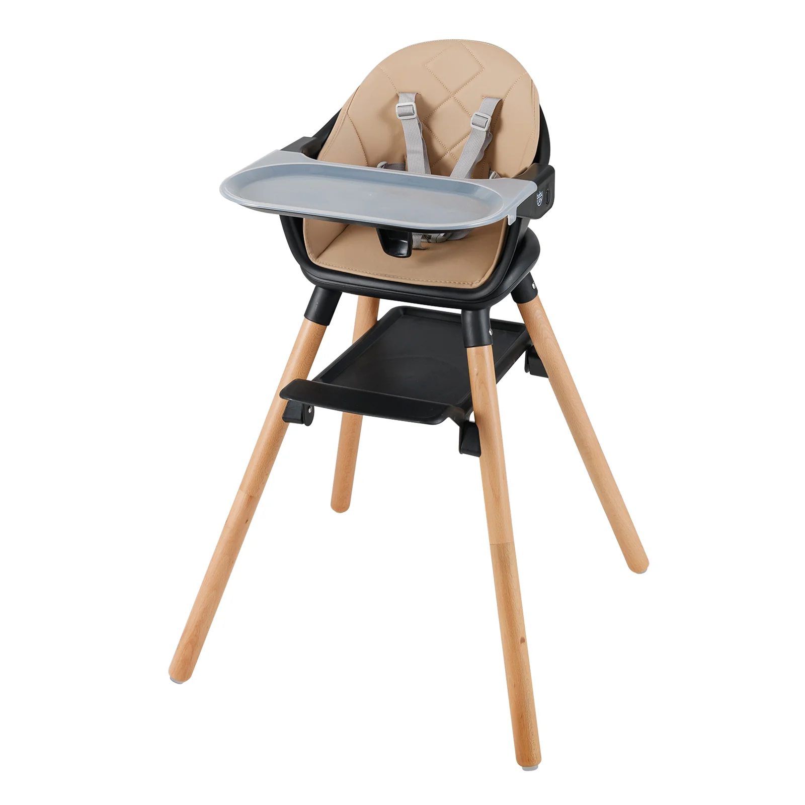 6 In 1 Convertible Highchair, Safety Harness, Removable Tray, Coffee - Image 3