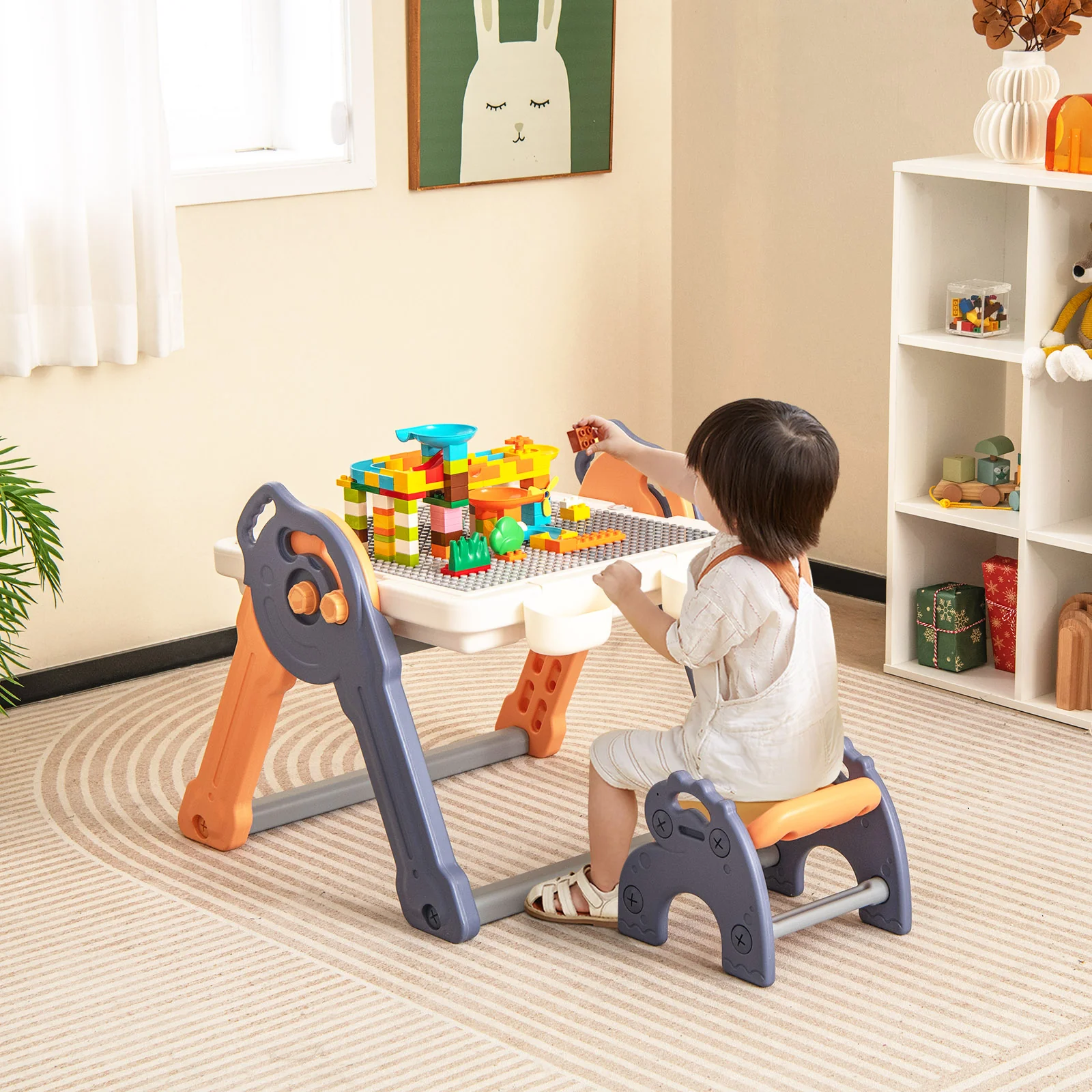 6-In-1 Folding Kids Art Easel With Reversible Building Block Tabletop - Image 3