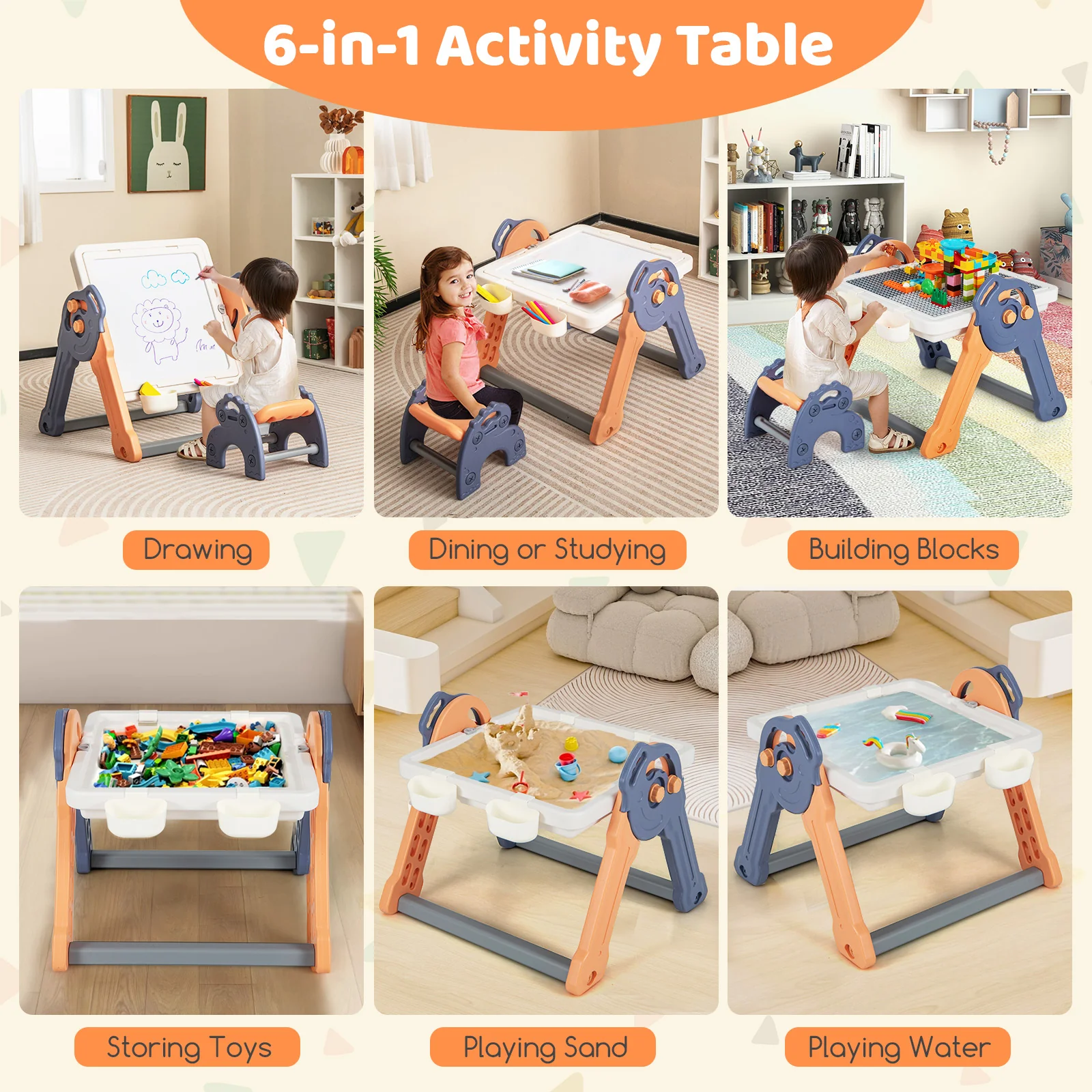 6-In-1 Folding Kids Art Easel With Reversible Building Block Tabletop - Image 7