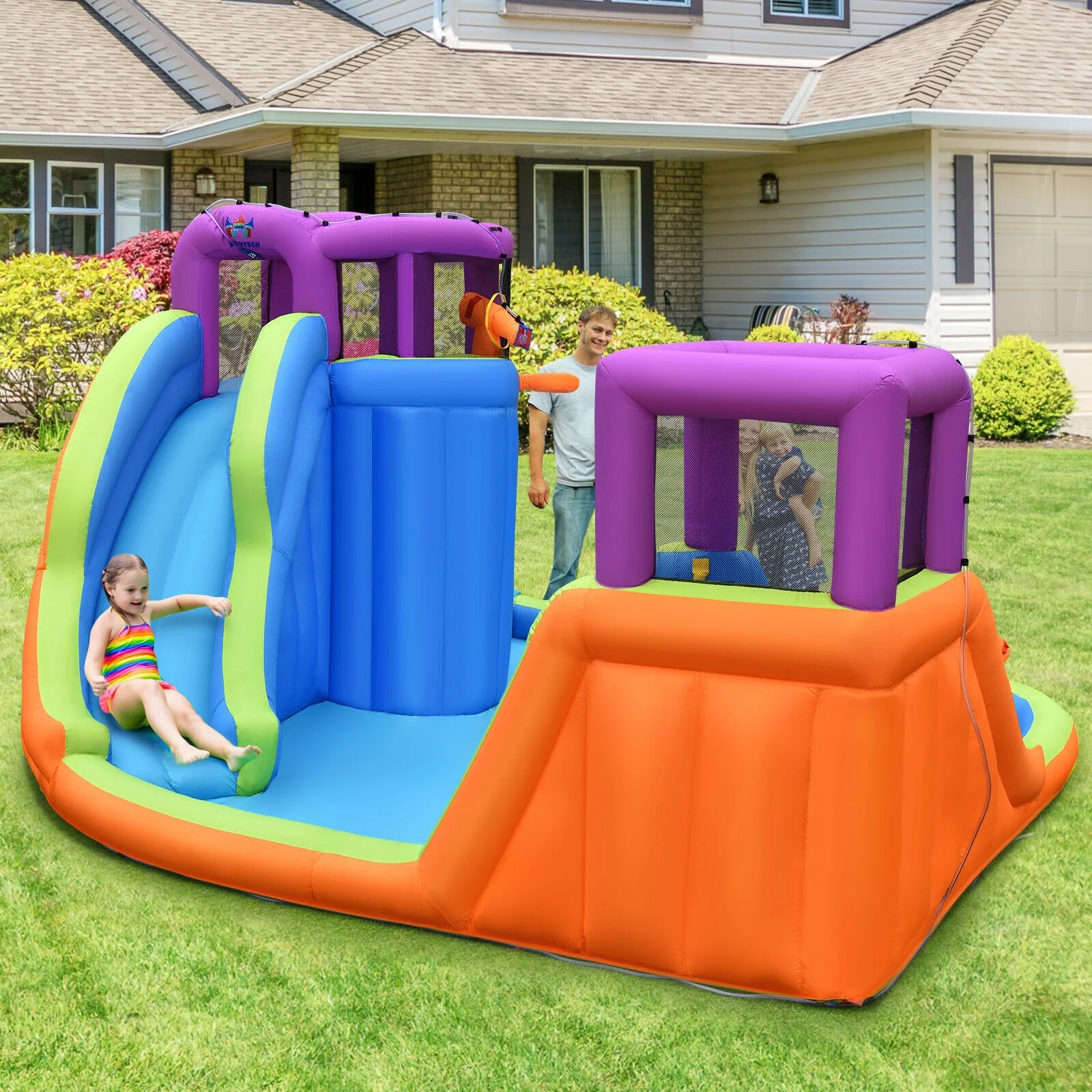 6-In-1 Inflatable Dual Water Slide Bounce House Without Blower - Image 3