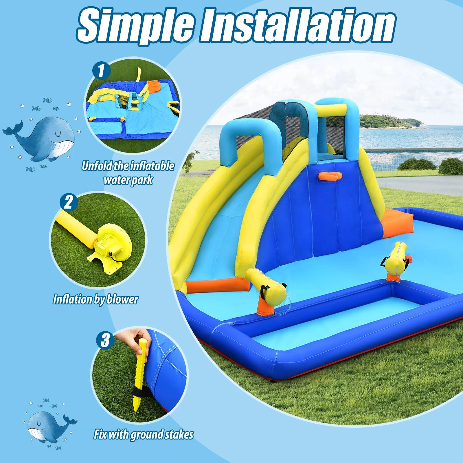 6-In-1 Inflatable Water Slide Jumping House Without Blower - Image 10