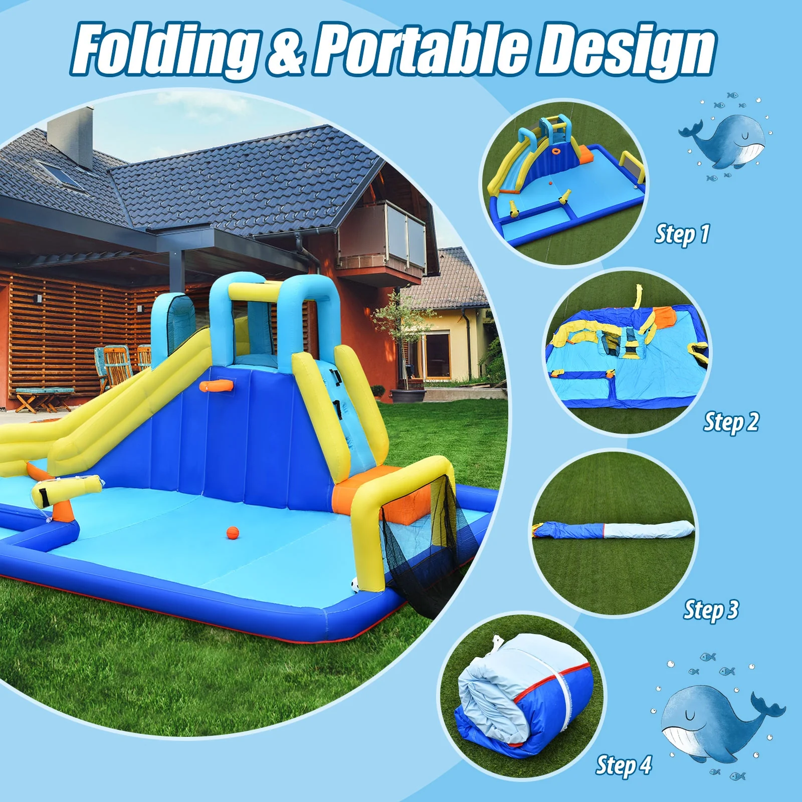 6-In-1 Inflatable Water Slide Jumping House Without Blower - Image 9