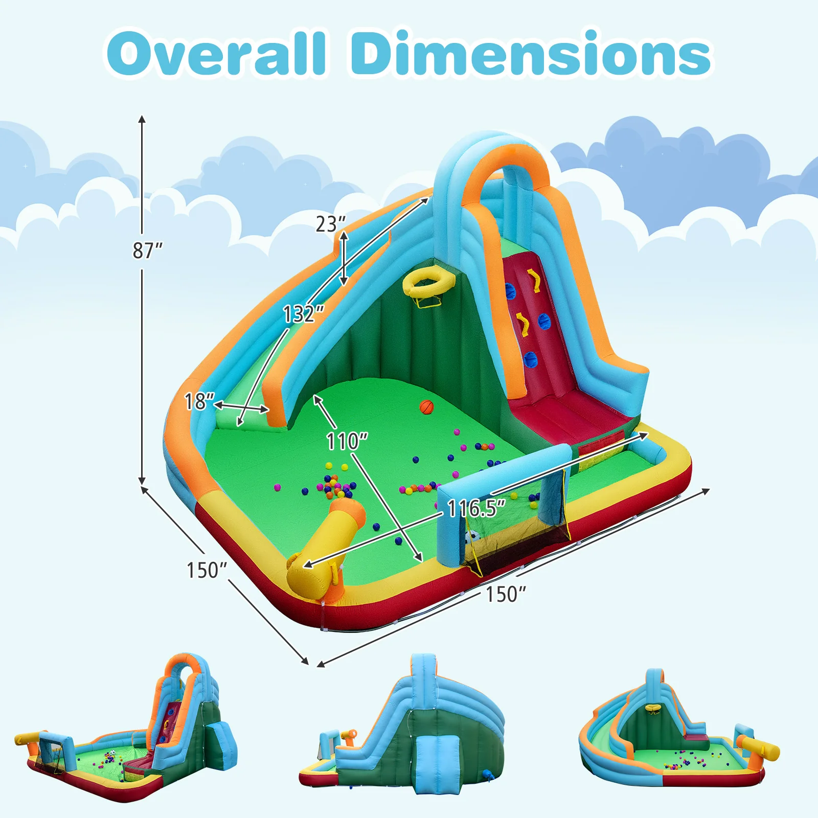 6-in-1 Inflatable Water Slide Park, 750W Blower, Multicolor - Image 5