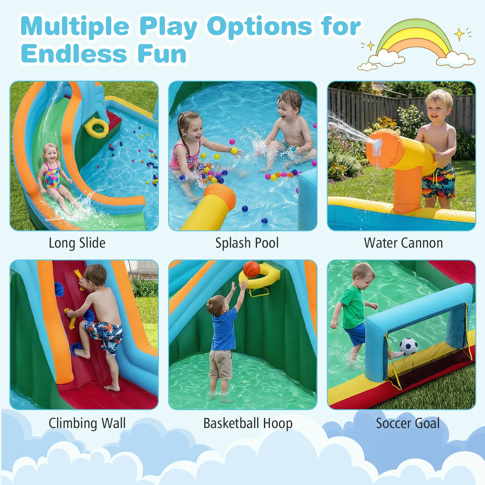 6-in-1 Inflatable Water Slide Park, 750W Blower, Multicolor - Image 8