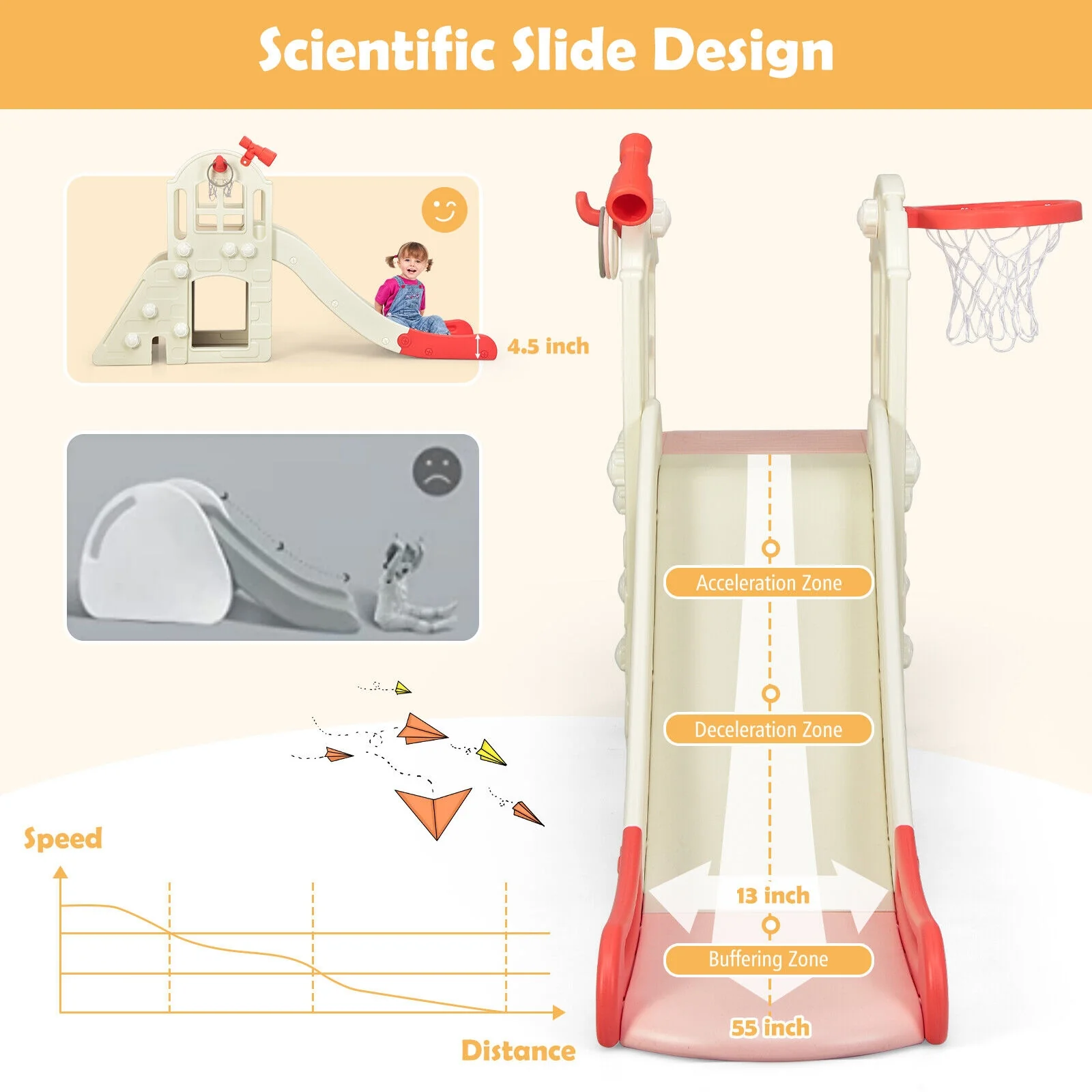 6-In-1 Large Kids Climber Slide Playset, Pink - Image 10