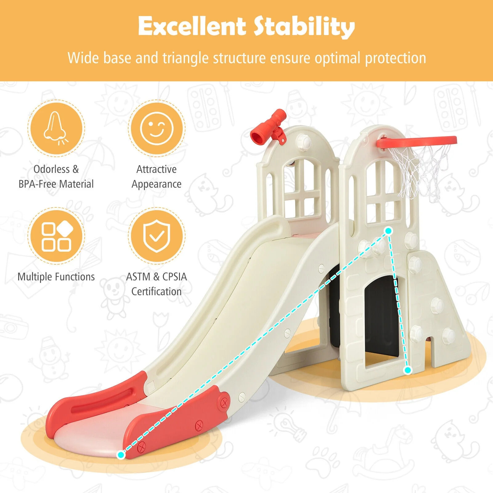 6-In-1 Large Kids Climber Slide Playset, Pink - Image 8