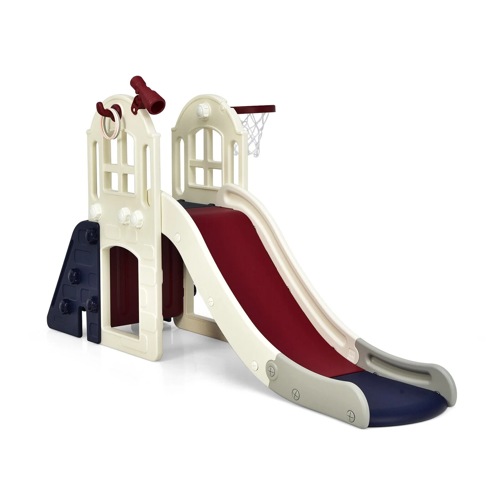 6-In-1 Large Slide For Kids, Climber Slide Playset With Basketball Hoop, Blue - Image 4