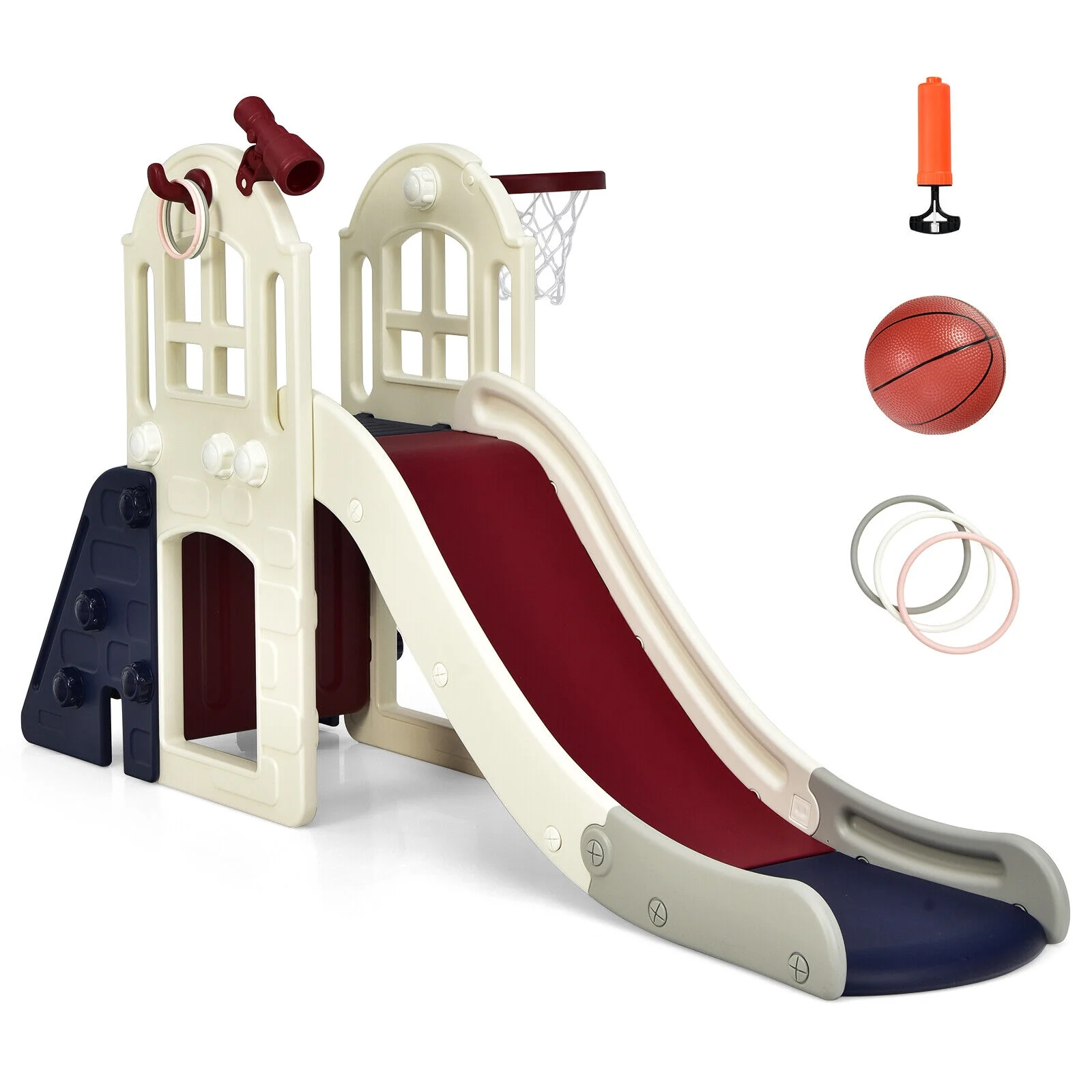 6-In-1 Large Slide For Kids, Climber Slide Playset With Basketball Hoop, Blue - Image 9