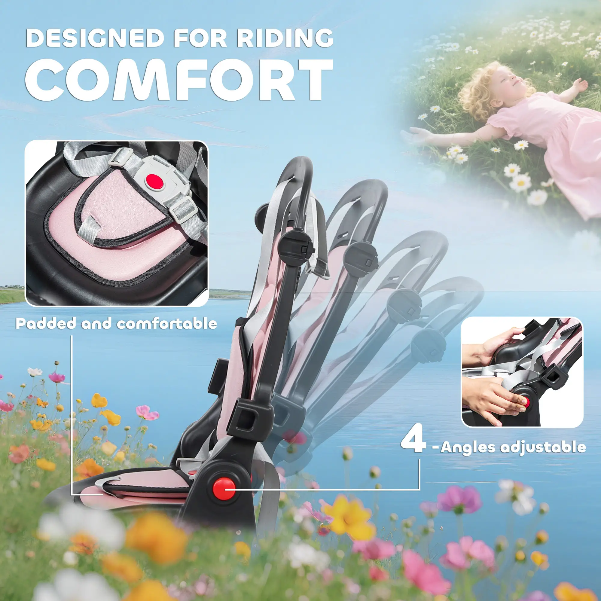 6 in 1 Toddler Tricycle, Push Handle, Removable Canopy, Rotatable Seat, Pink - Image 6