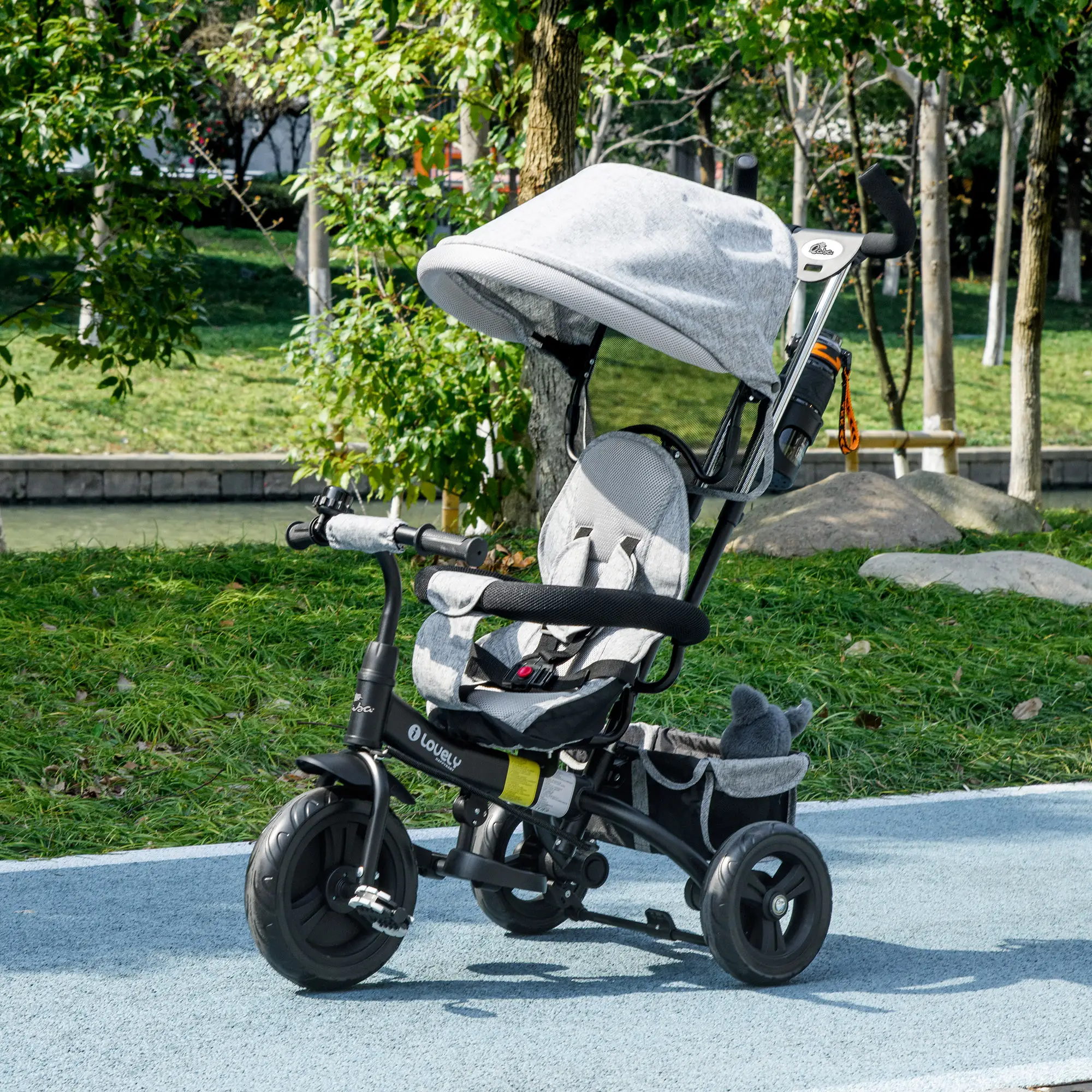 6 in 1 Toddler Tricycle Stroller, Basket, Canopy, 5-Point Harness, 12-60 Months, Grey - Image 8