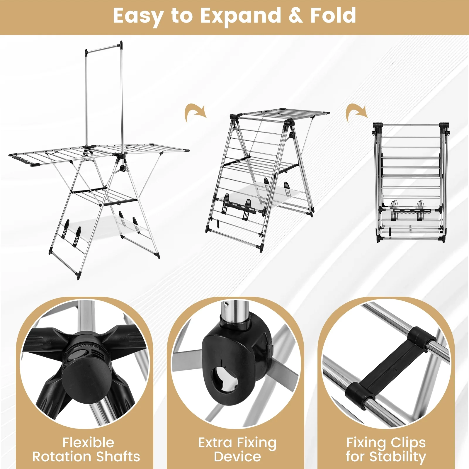6-Level Adjustable Height Clothes Drying Rack, Silver - Image 10