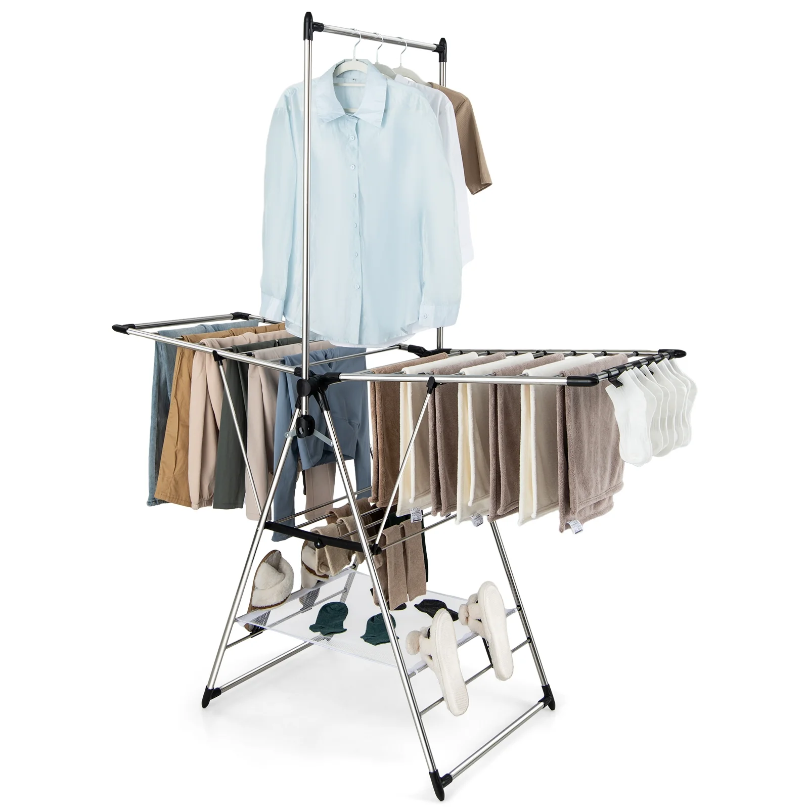 6-Level Adjustable Height Clothes Drying Rack, Silver - Image 5