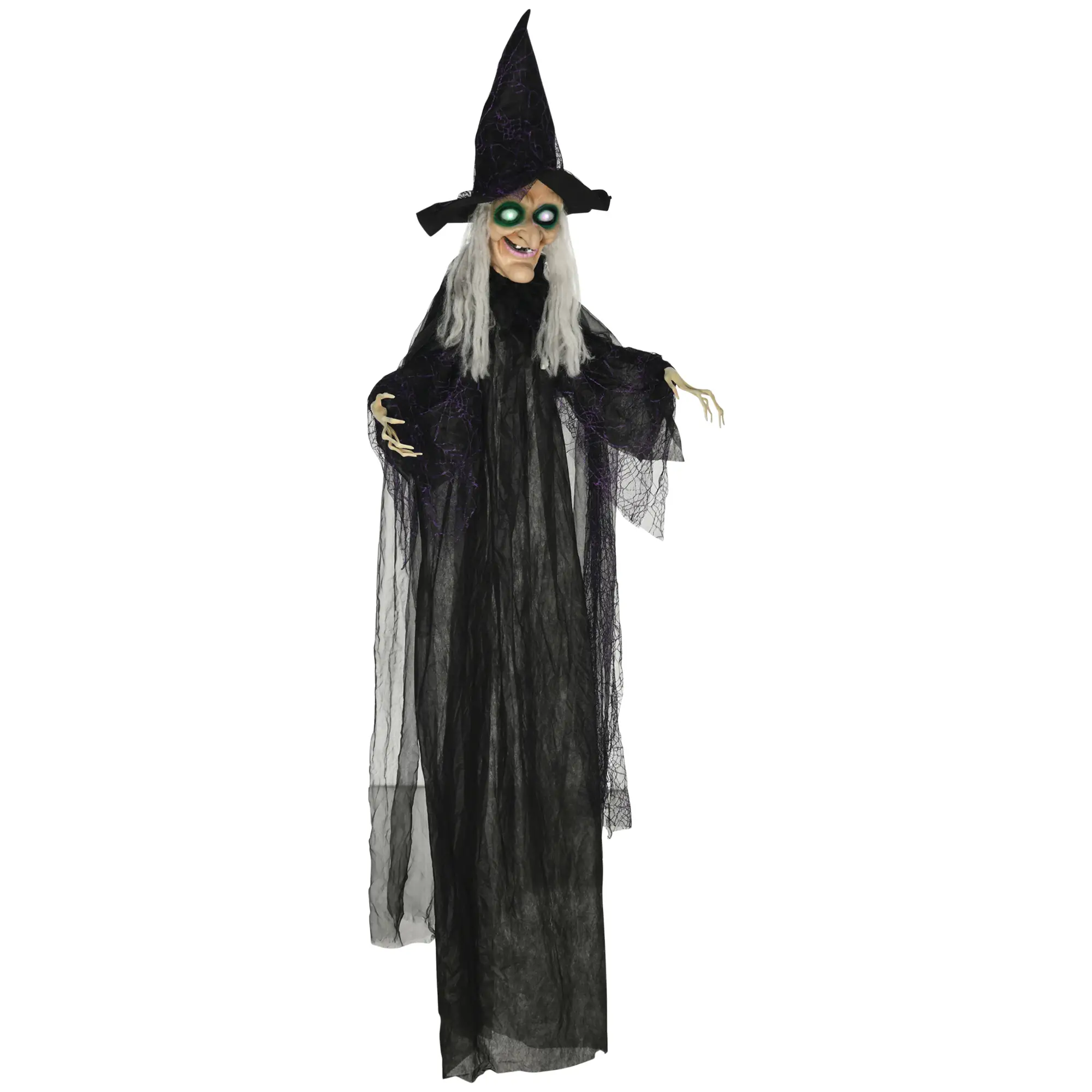 6' Life Size Witch Halloween Decoration, Light Up Eyes, Black