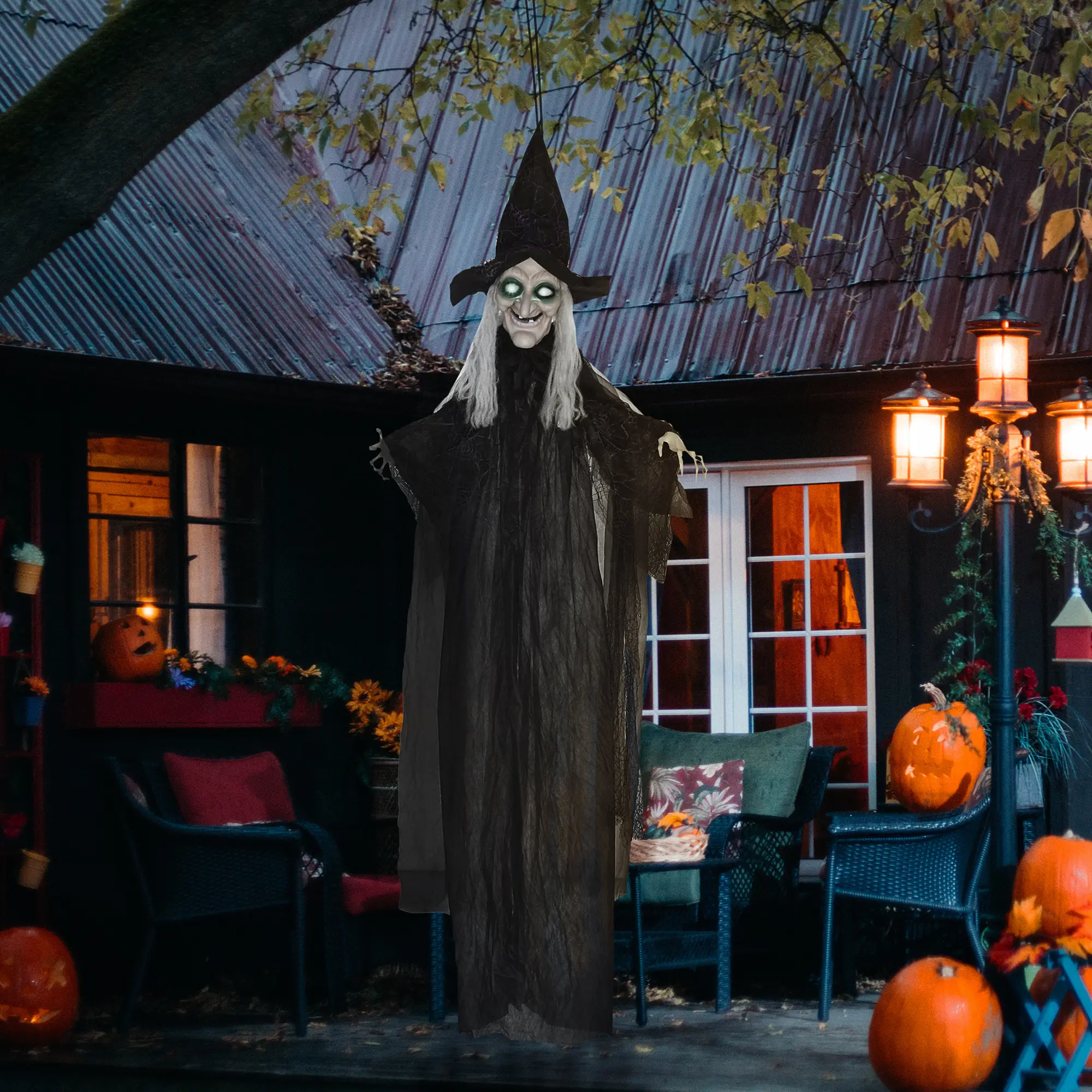 6' Life Size Witch Halloween Decoration, Light Up Eyes, Black - Image 2