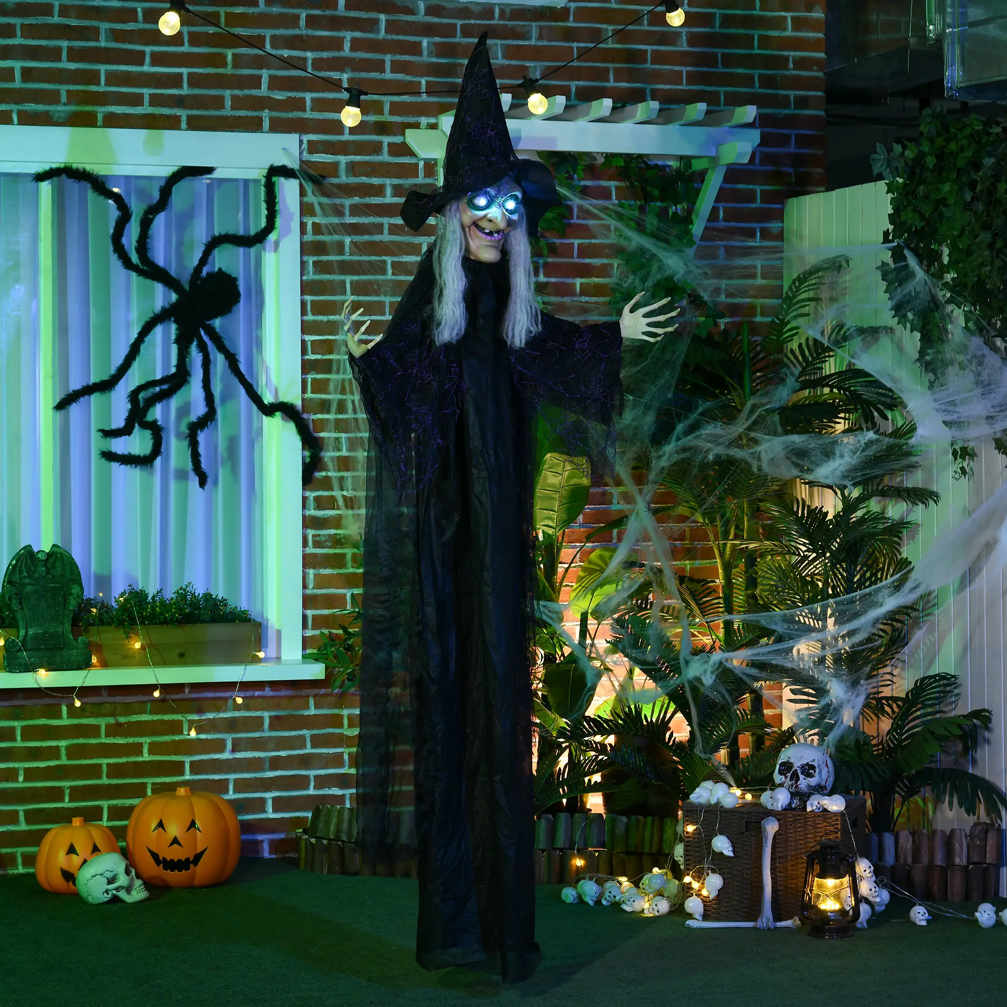 6' Life Size Witch Halloween Decoration, Light Up Eyes, Black - Image 8