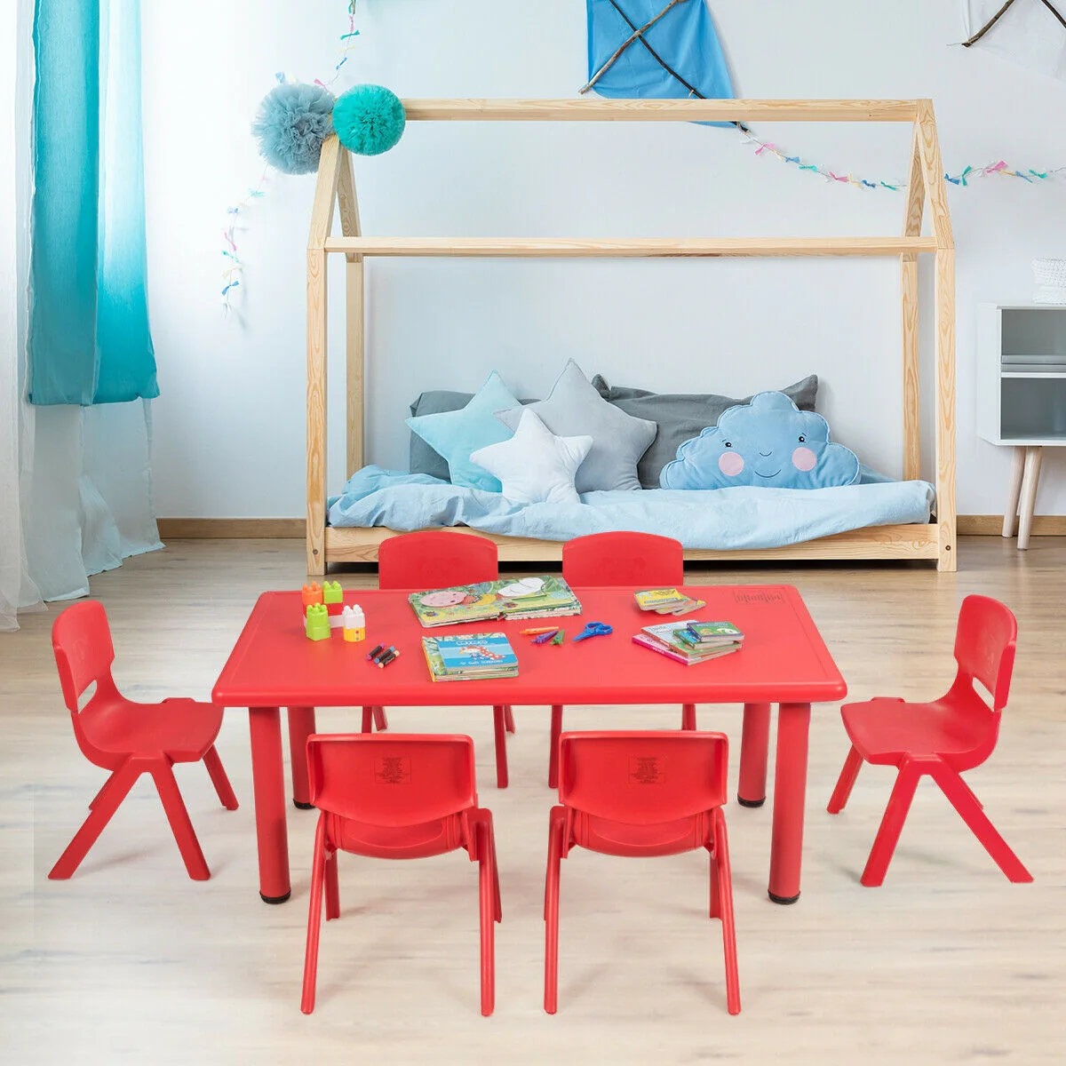 6-Pack Kids Plastic Stackable Classroom Chairs, Red - Image 2