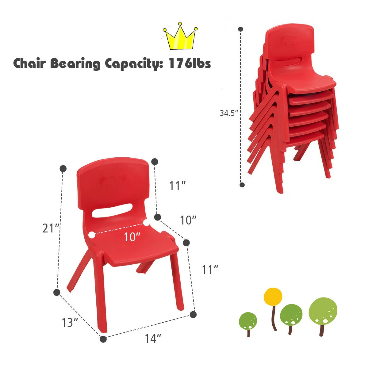 6-Pack Kids Plastic Stackable Classroom Chairs, Red - Image 5