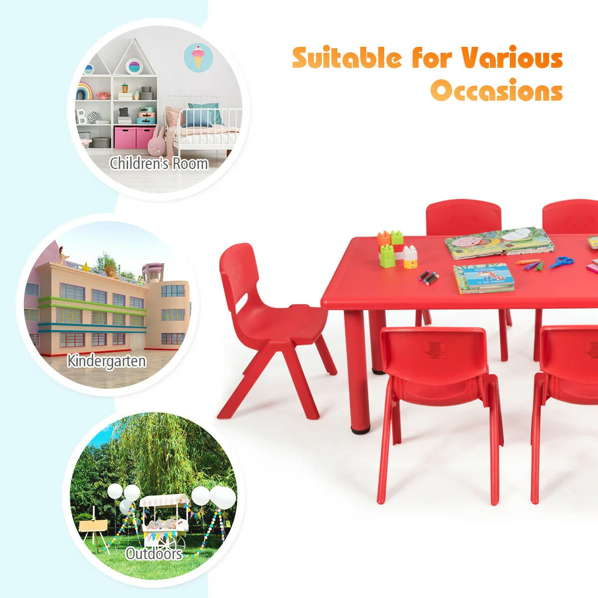 6-Pack Kids Plastic Stackable Classroom Chairs, Red - Image 6