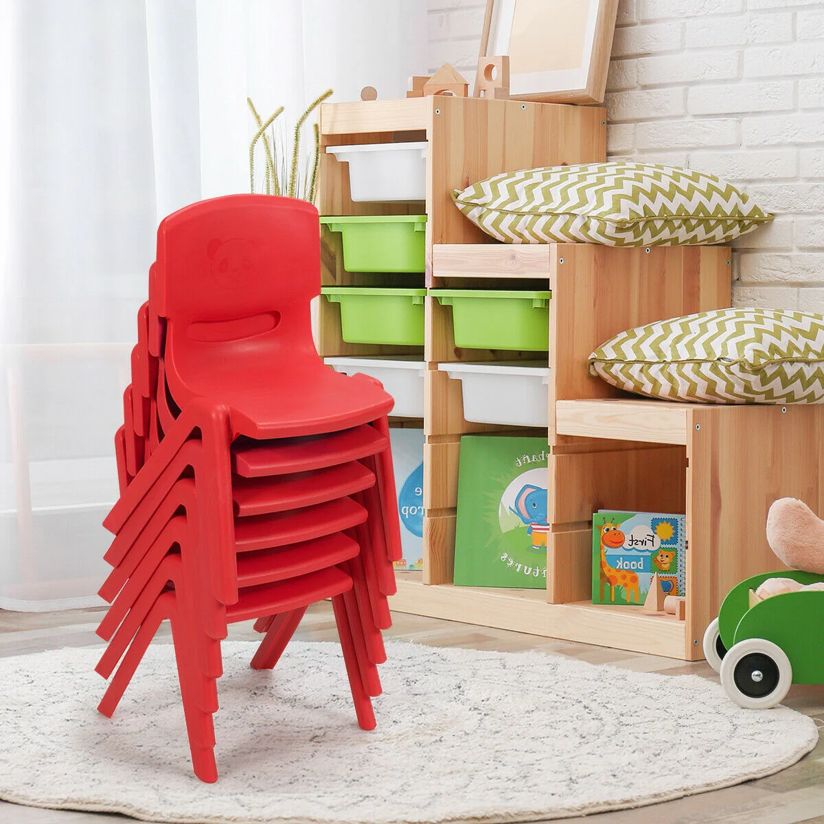 6-Pack Kids Plastic Stackable Classroom Chairs, Red - Image 8