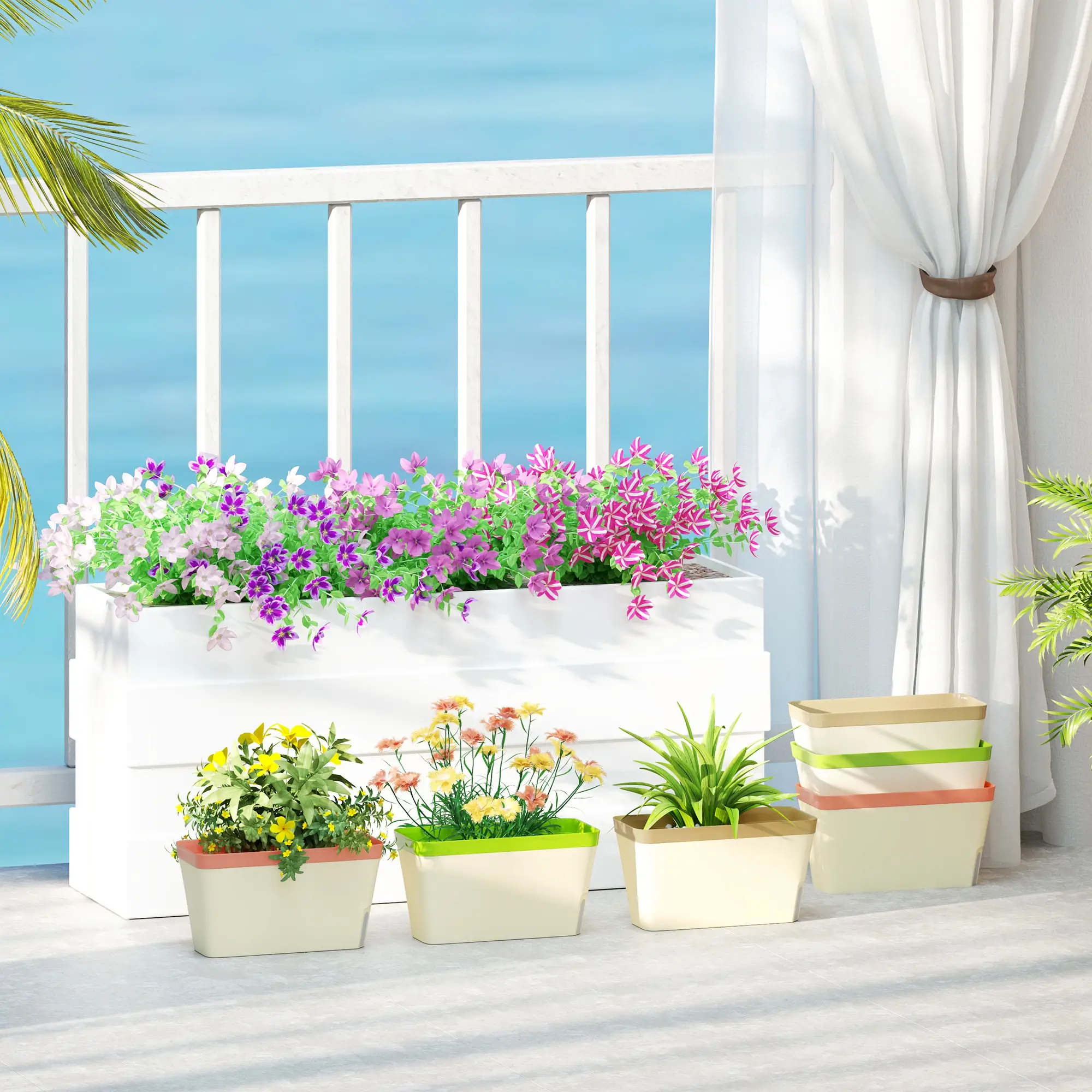 6 Pack Self Watering Flower Pots, 10.5 Inch Planter Box with Water Indicator - Image 2