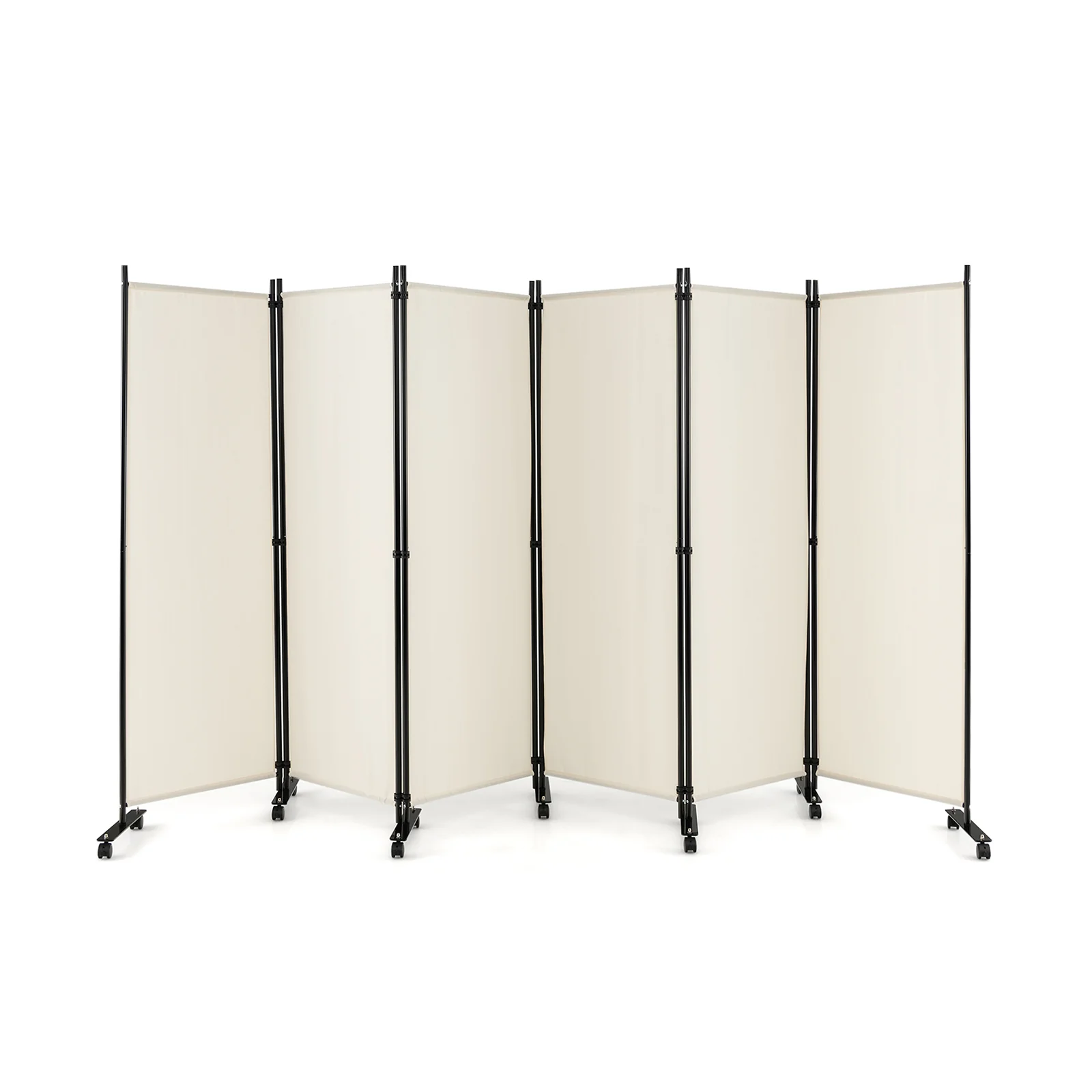 6 Panel 5.7 Feet Rolling Room Divider On Wheels, White - Image 4