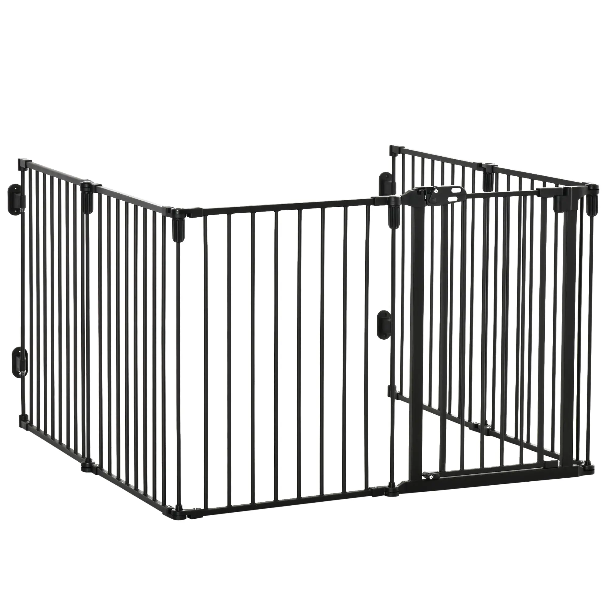 6-Panel Dog Safety Gate, Steel Fence, Black