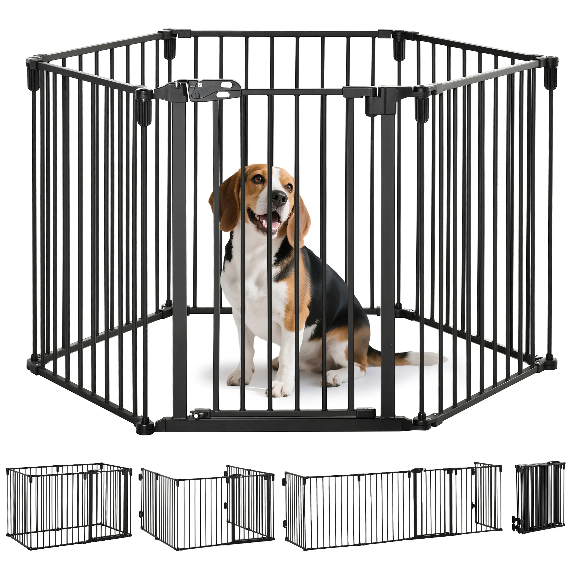 6-Panel Dog Safety Gate, Steel Fence, Black - Image 11